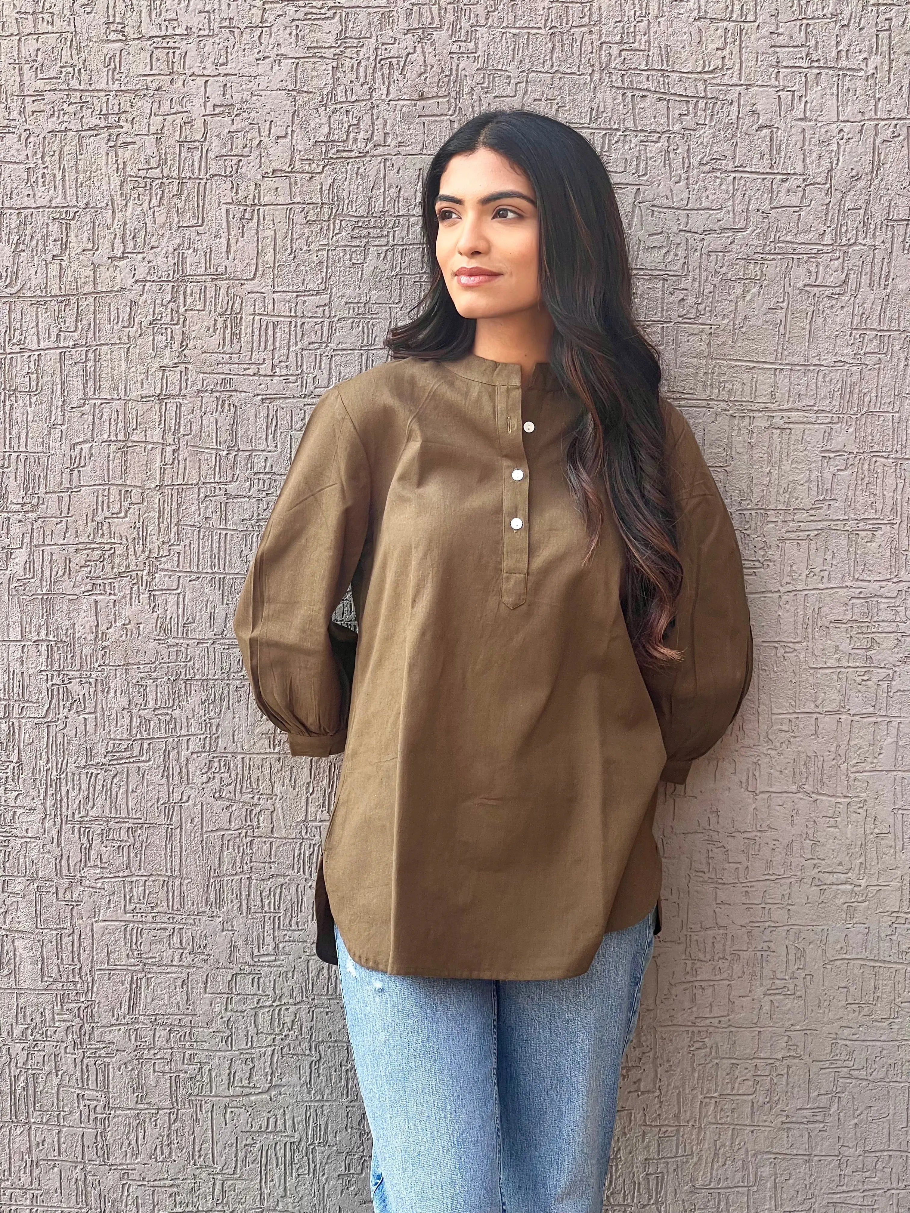 Olive - Pure Linen Short Kurta