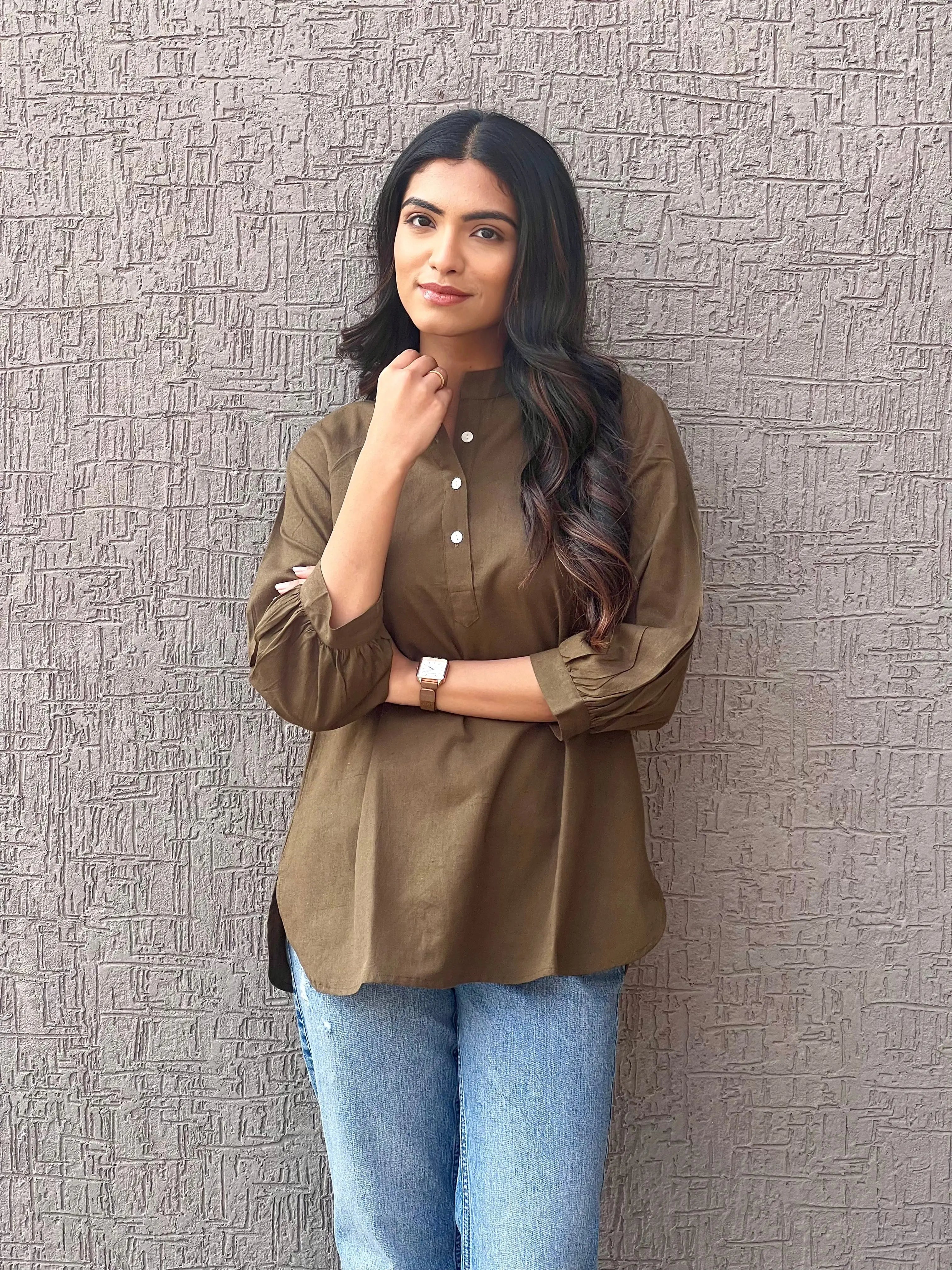 Olive - Pure Linen Short Kurta