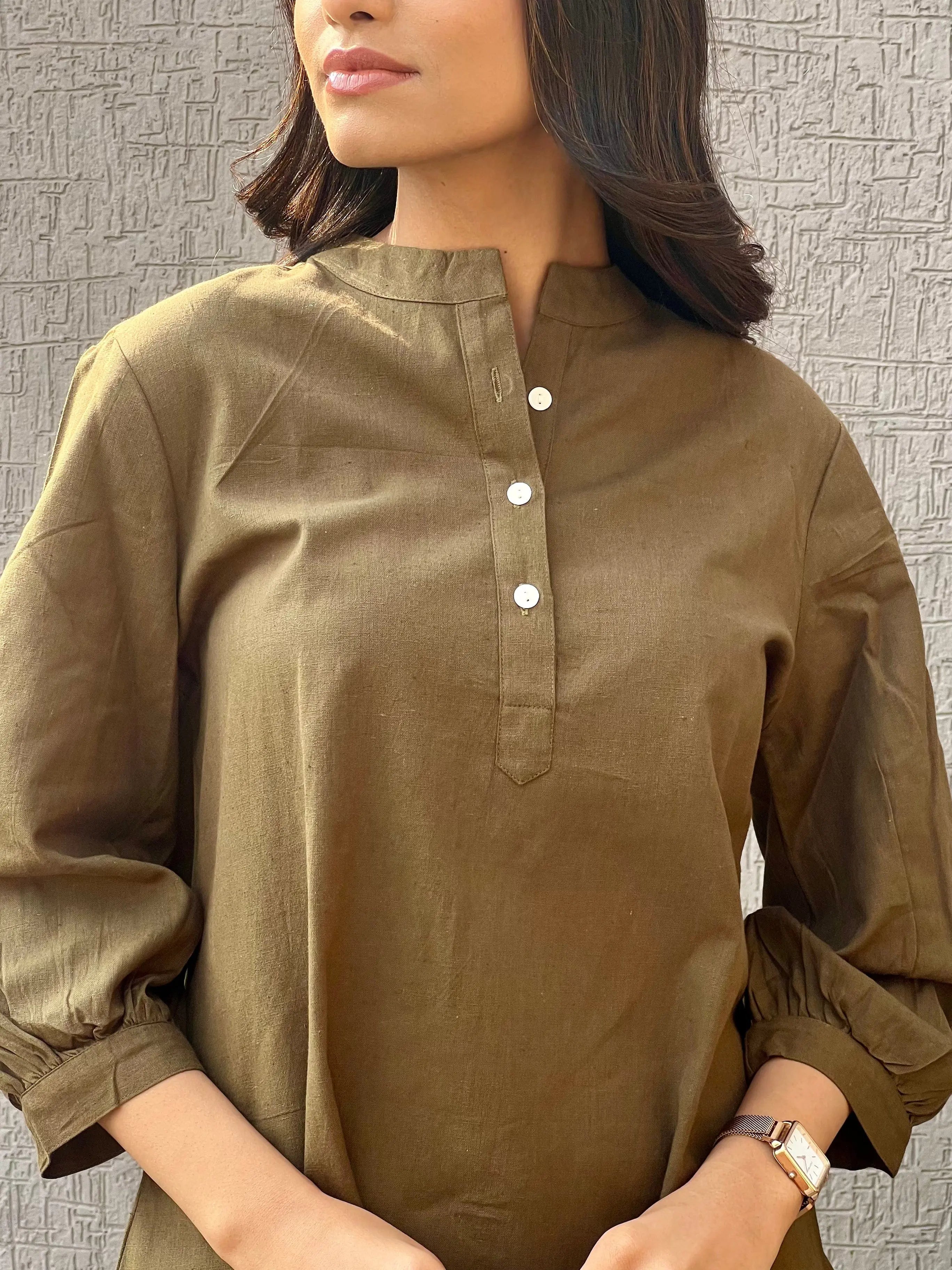 Olive - Pure Linen Short Kurta