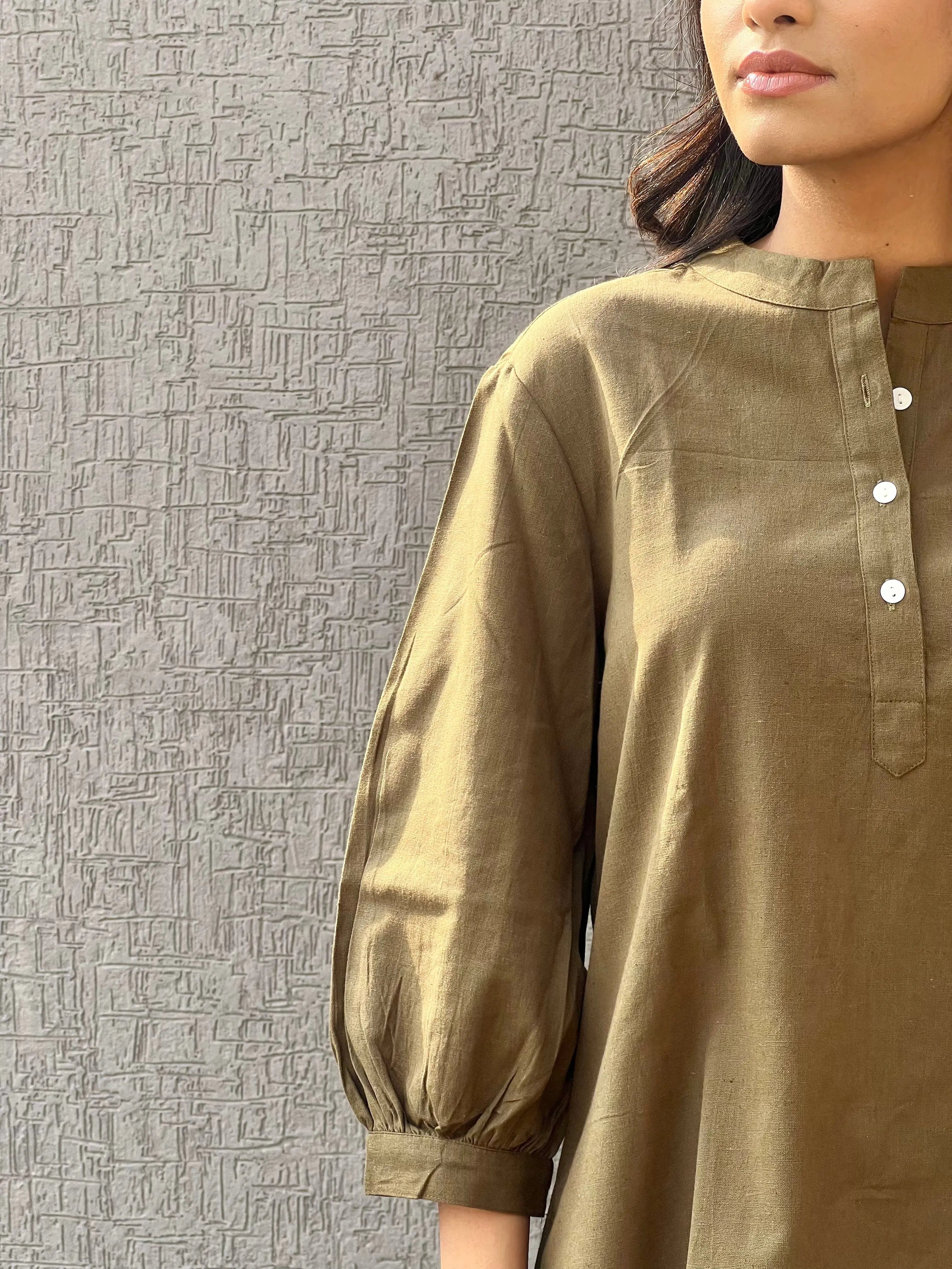 Olive - Pure Linen Short Kurta