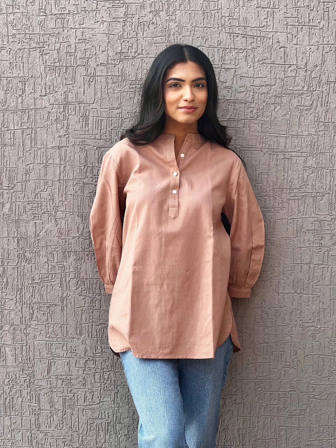 Brown - Pure Linen Short Kurta
