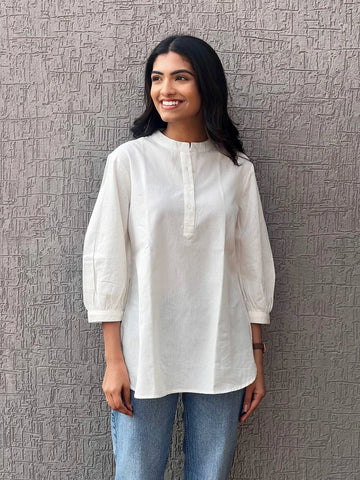 White - Pure Linen Short Kurta