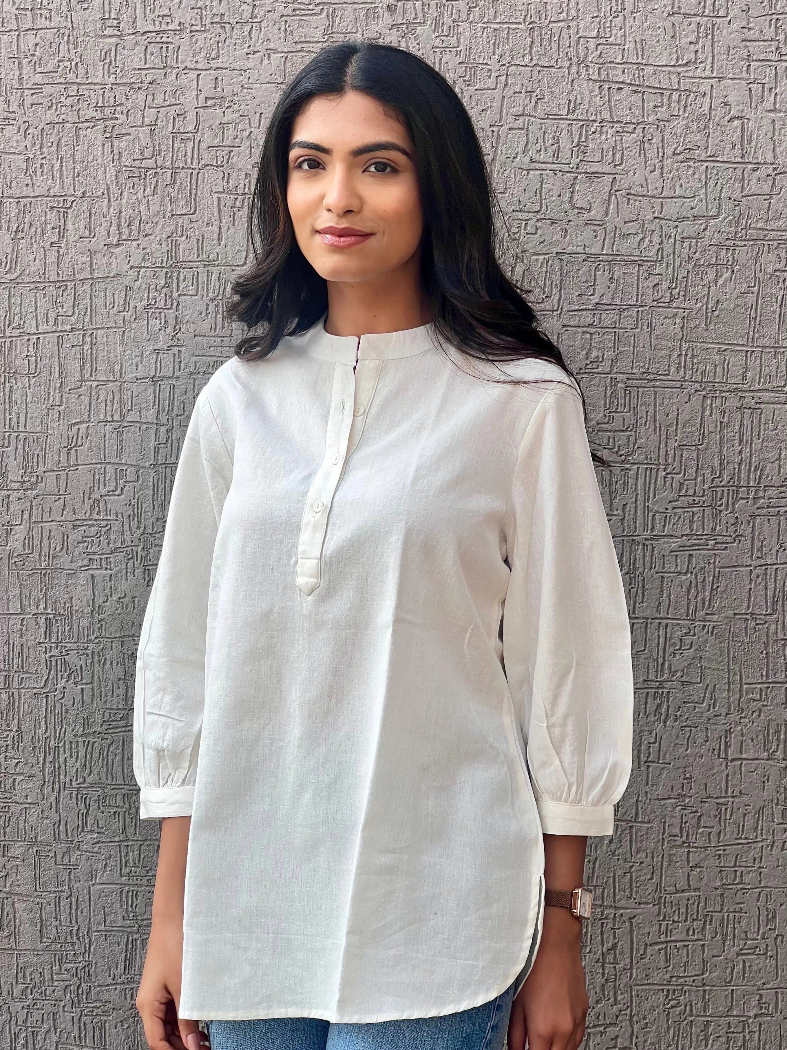 White - Pure Linen Short Kurta