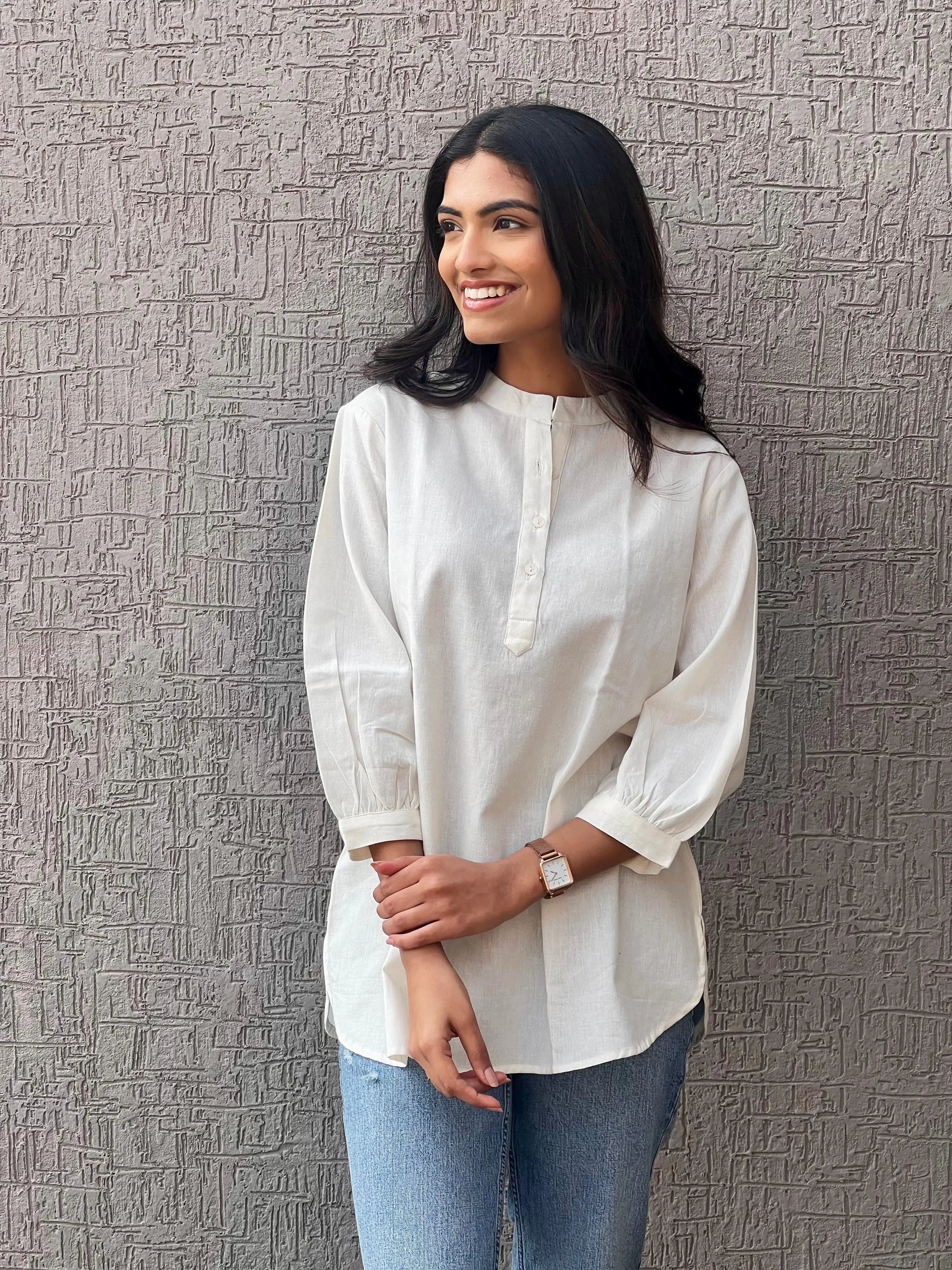 White - Pure Linen Short Kurta