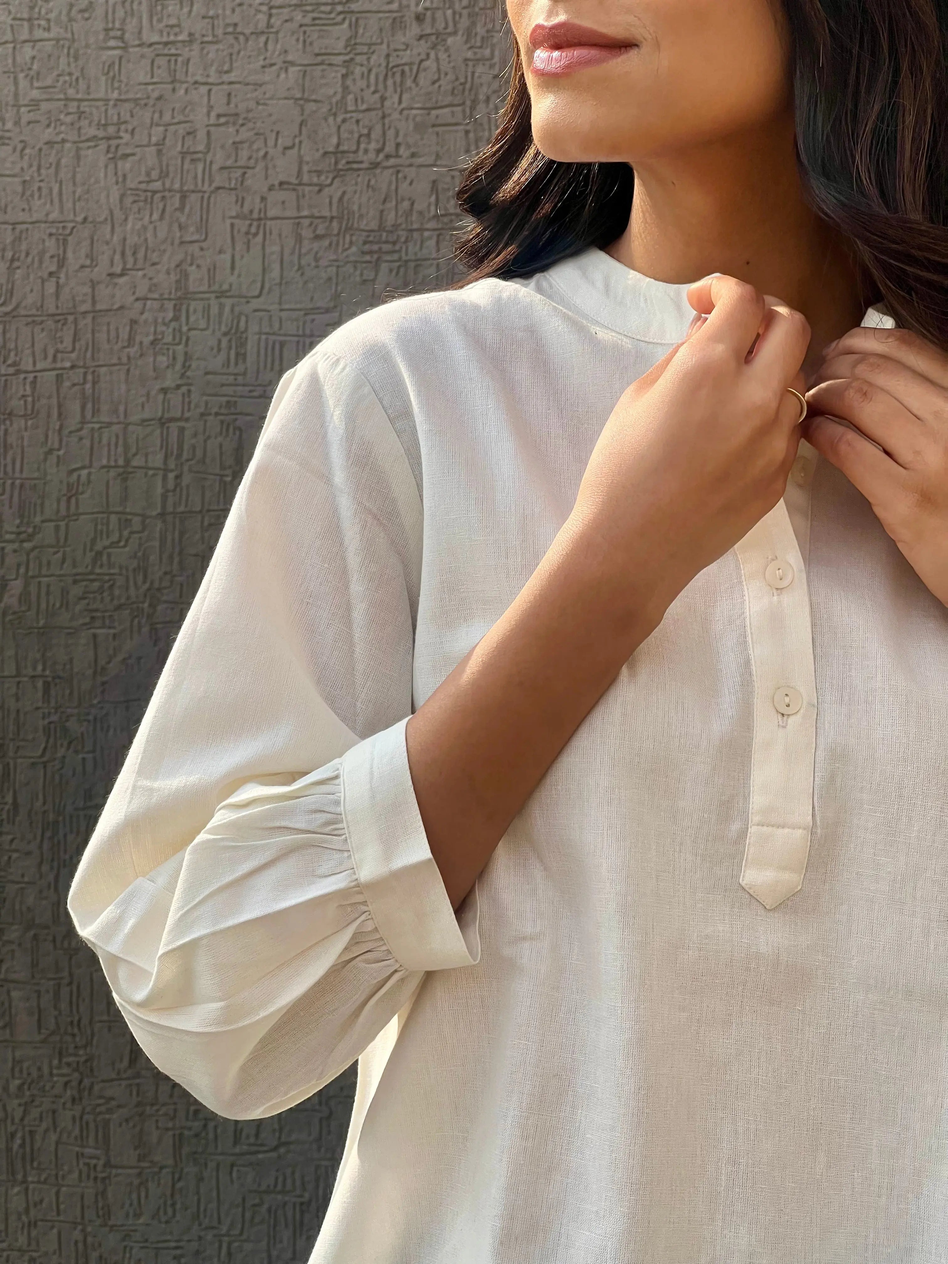 White - Pure Linen Short Kurta