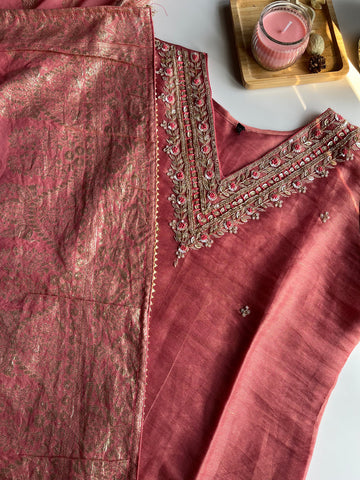 "Sandhya" Dusty Pink Tissue Silk Kurti Set