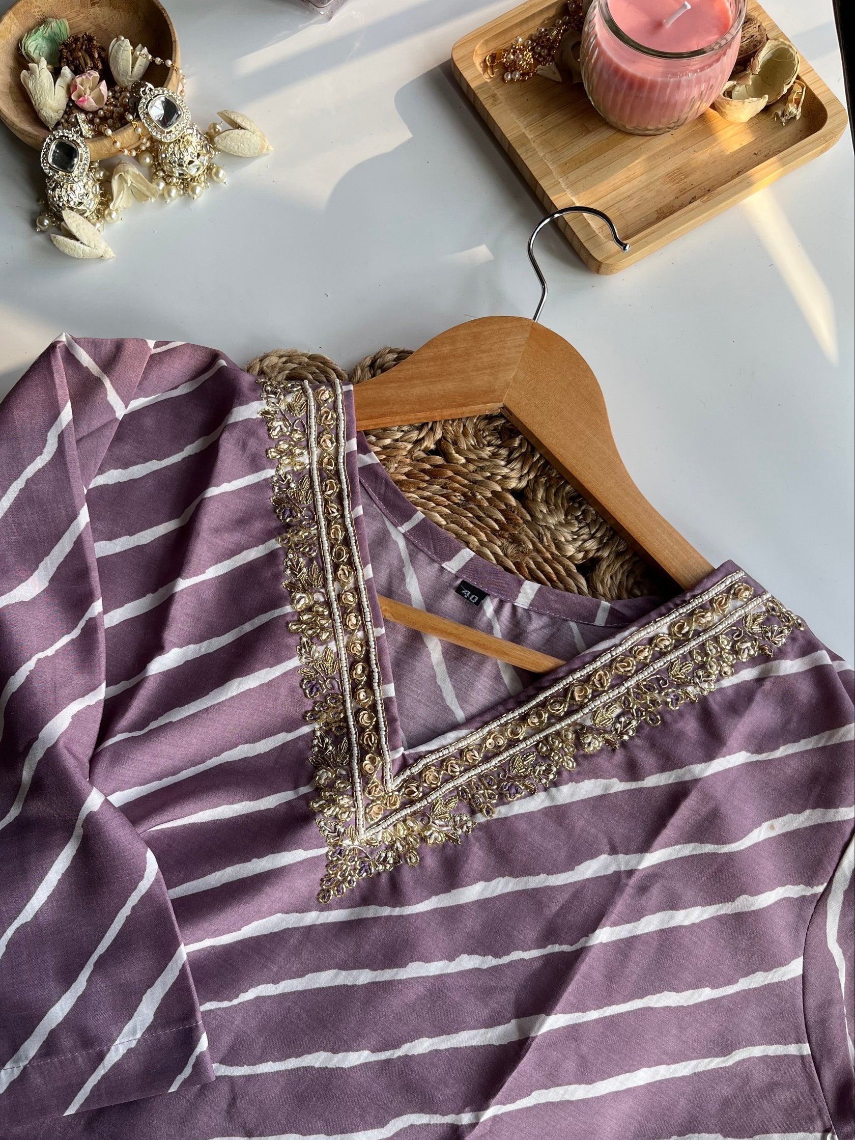 CHHAYA- Lavender Handwork Kurti Set