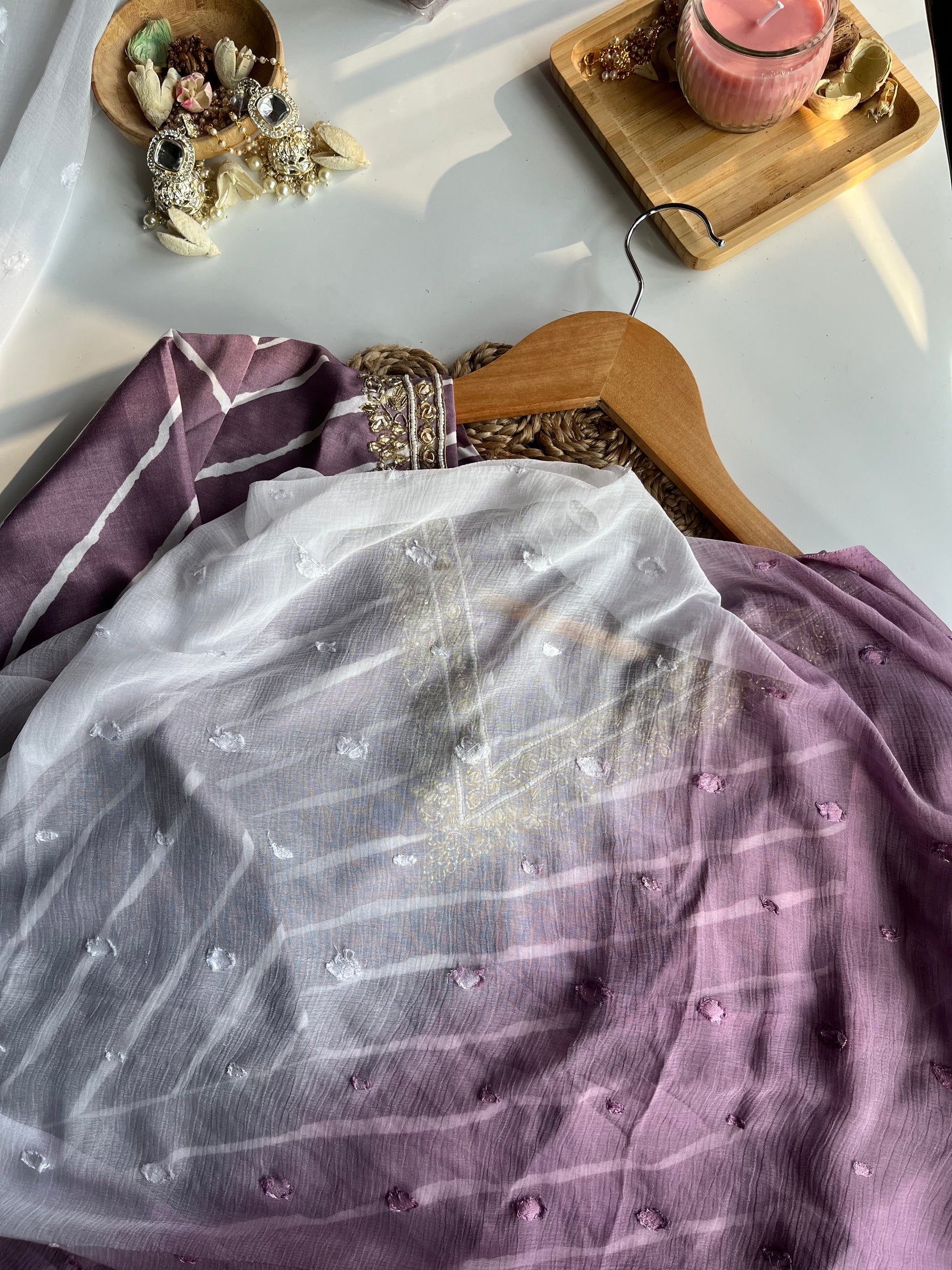 CHHAYA- Lavender Handwork Kurti Set