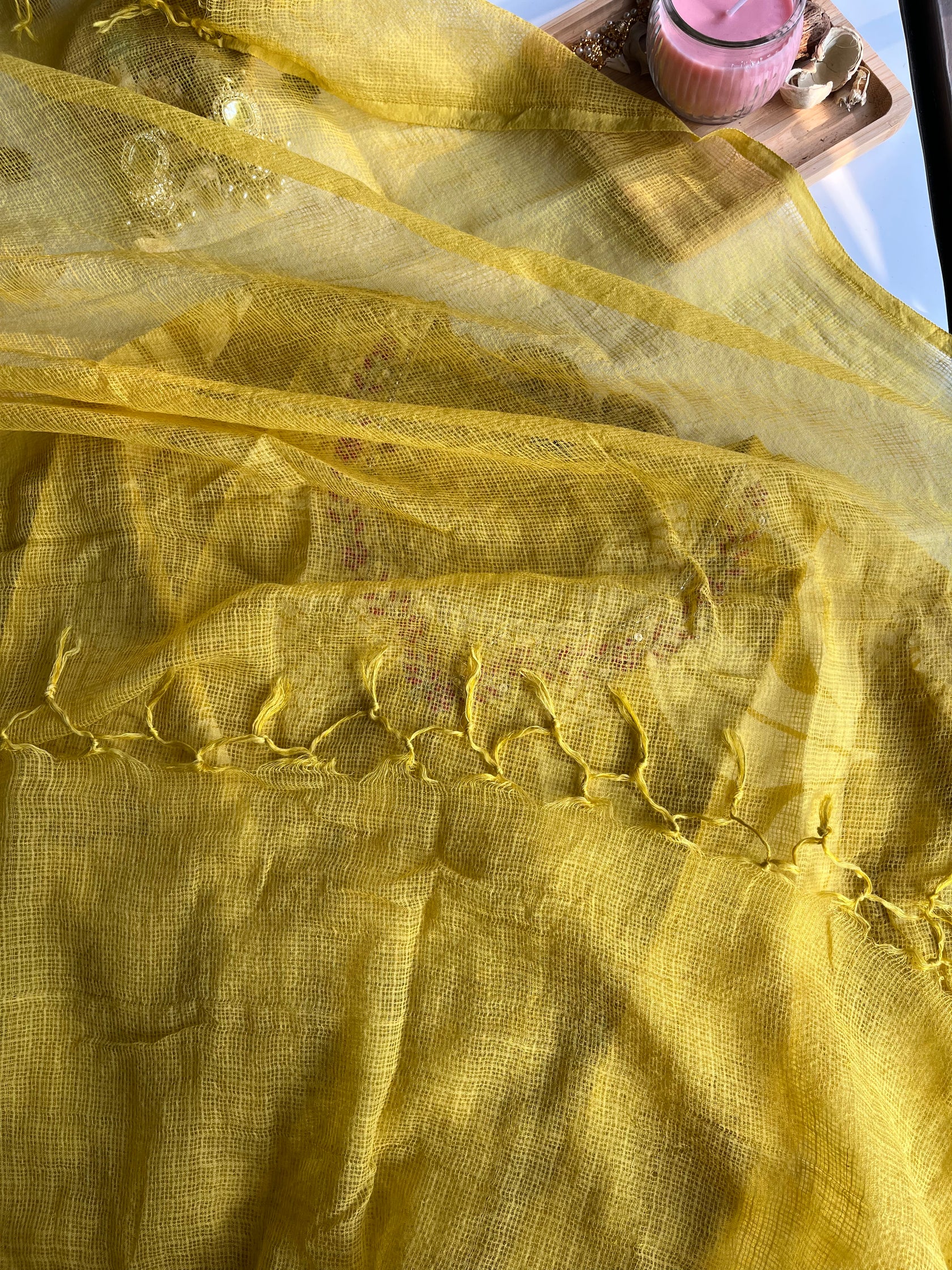 MRINALINI - Yellow Handwork Cotton Kurti Set