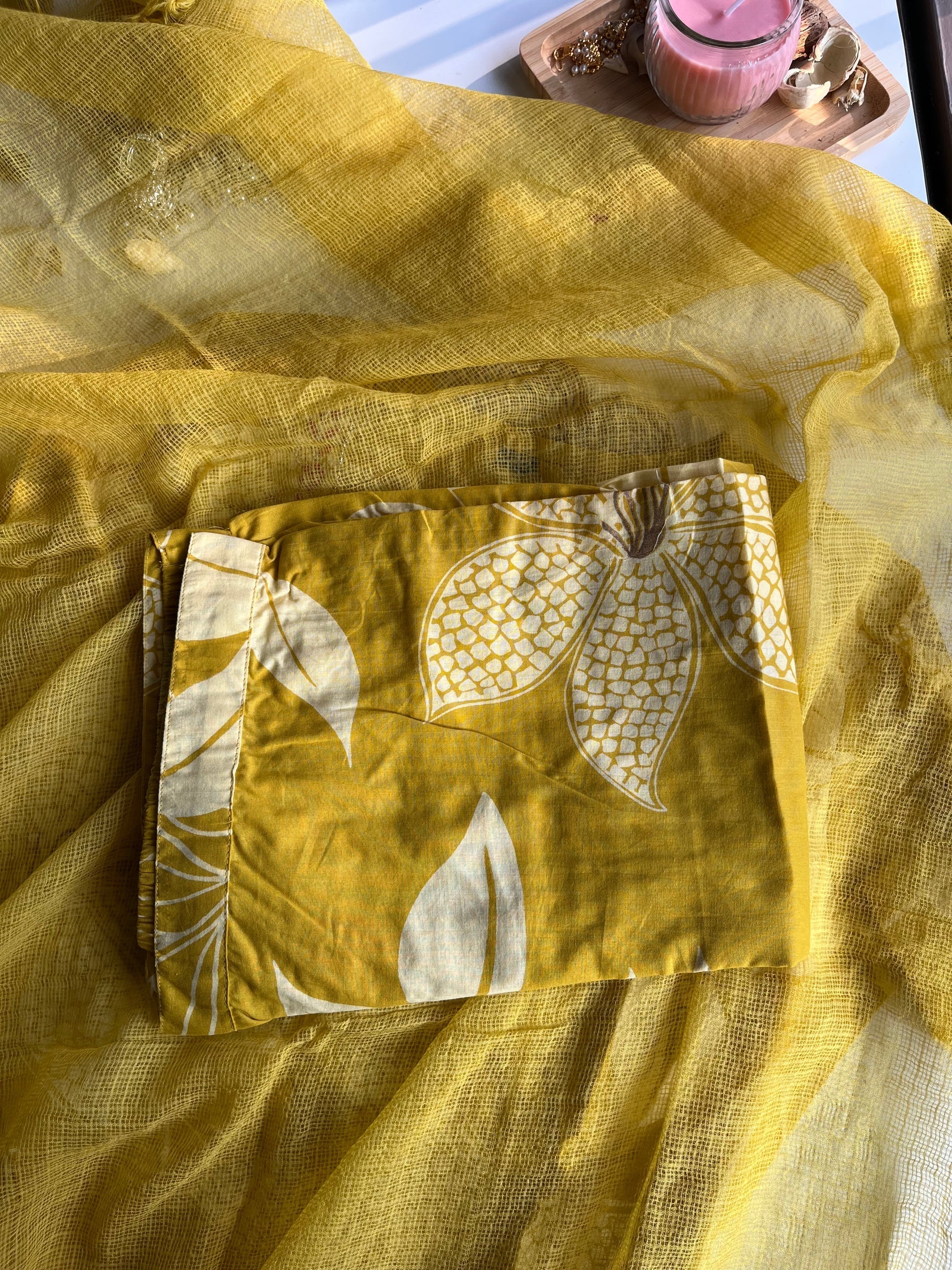 MRINALINI - Yellow Handwork Cotton Kurti Set