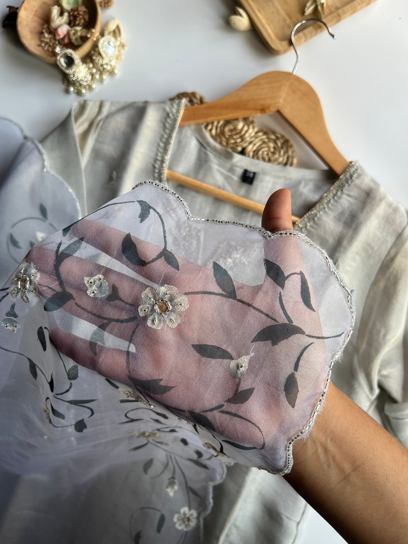 Apsara - Silver Tissue Silk Kurta Set