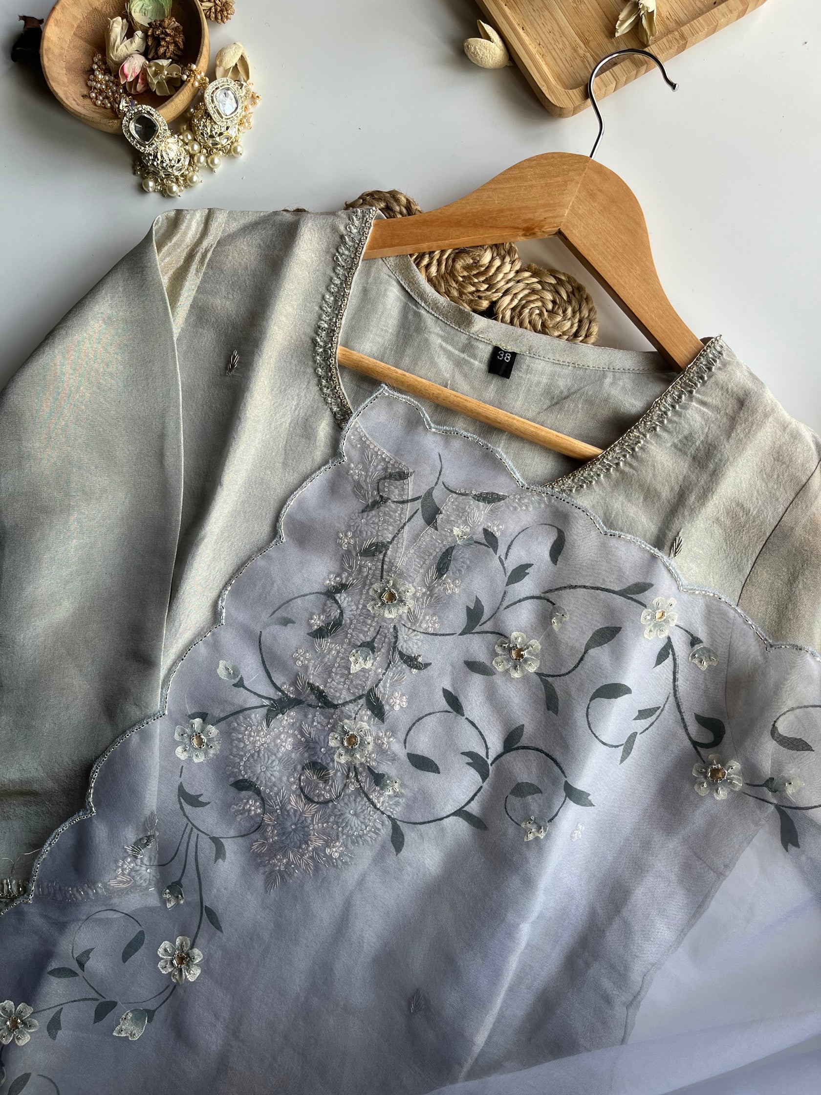 Apsara - Silver Tissue Silk Kurta Set