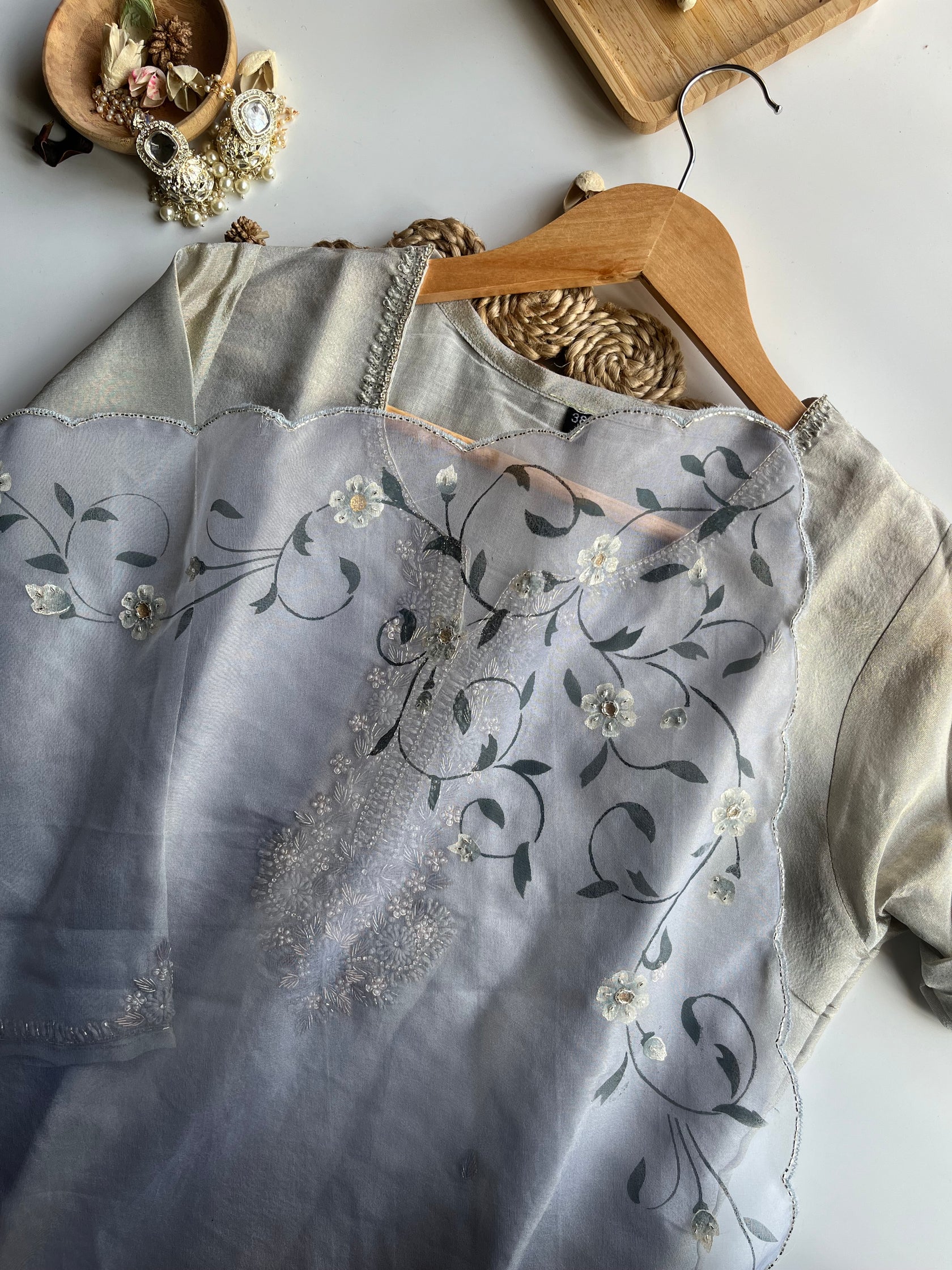 Apsara - Silver Tissue Silk Kurta Set
