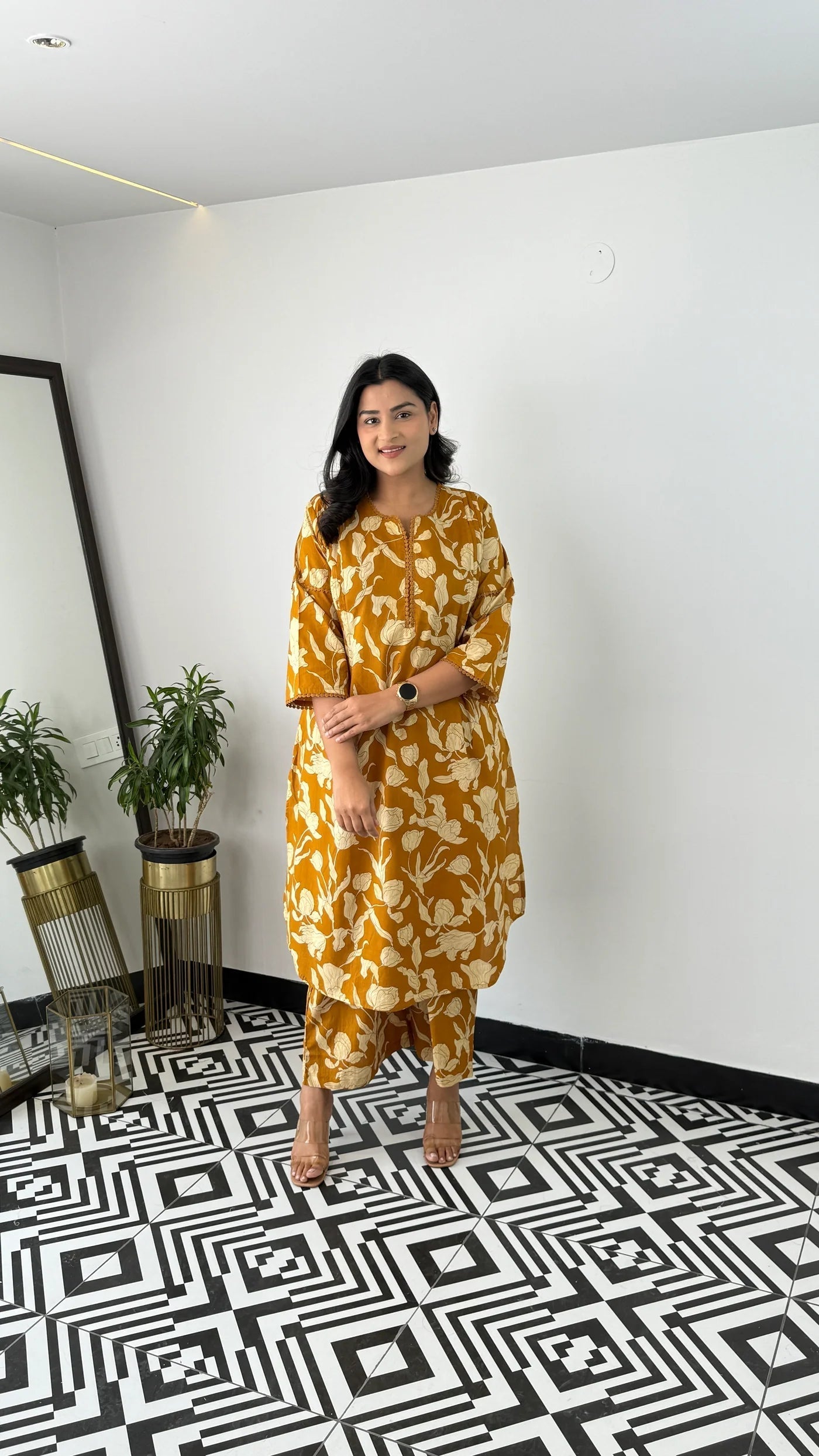 Yellow - Floral Bloom Kurta Pants