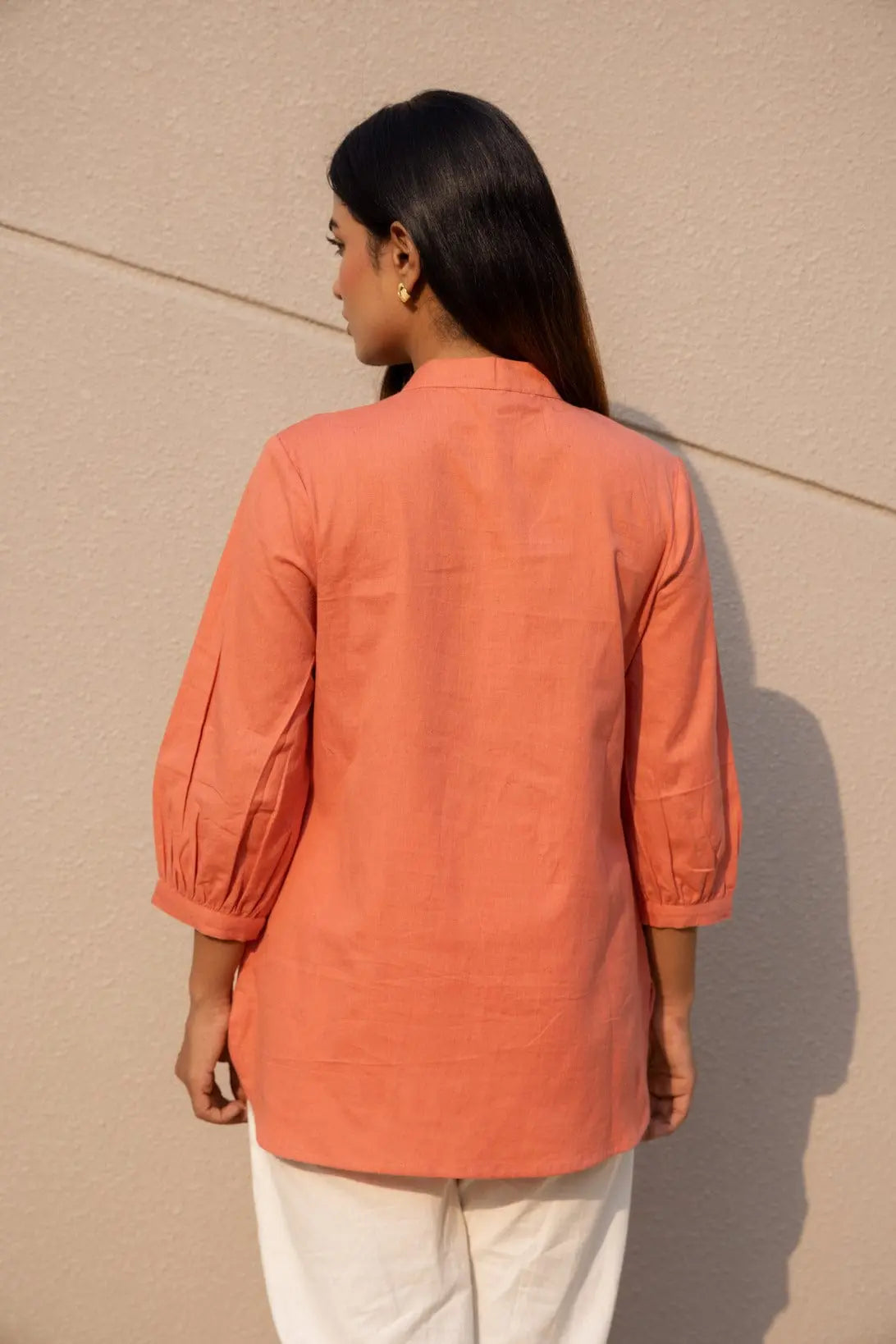 Peach - Pure Linen Short Kurta
