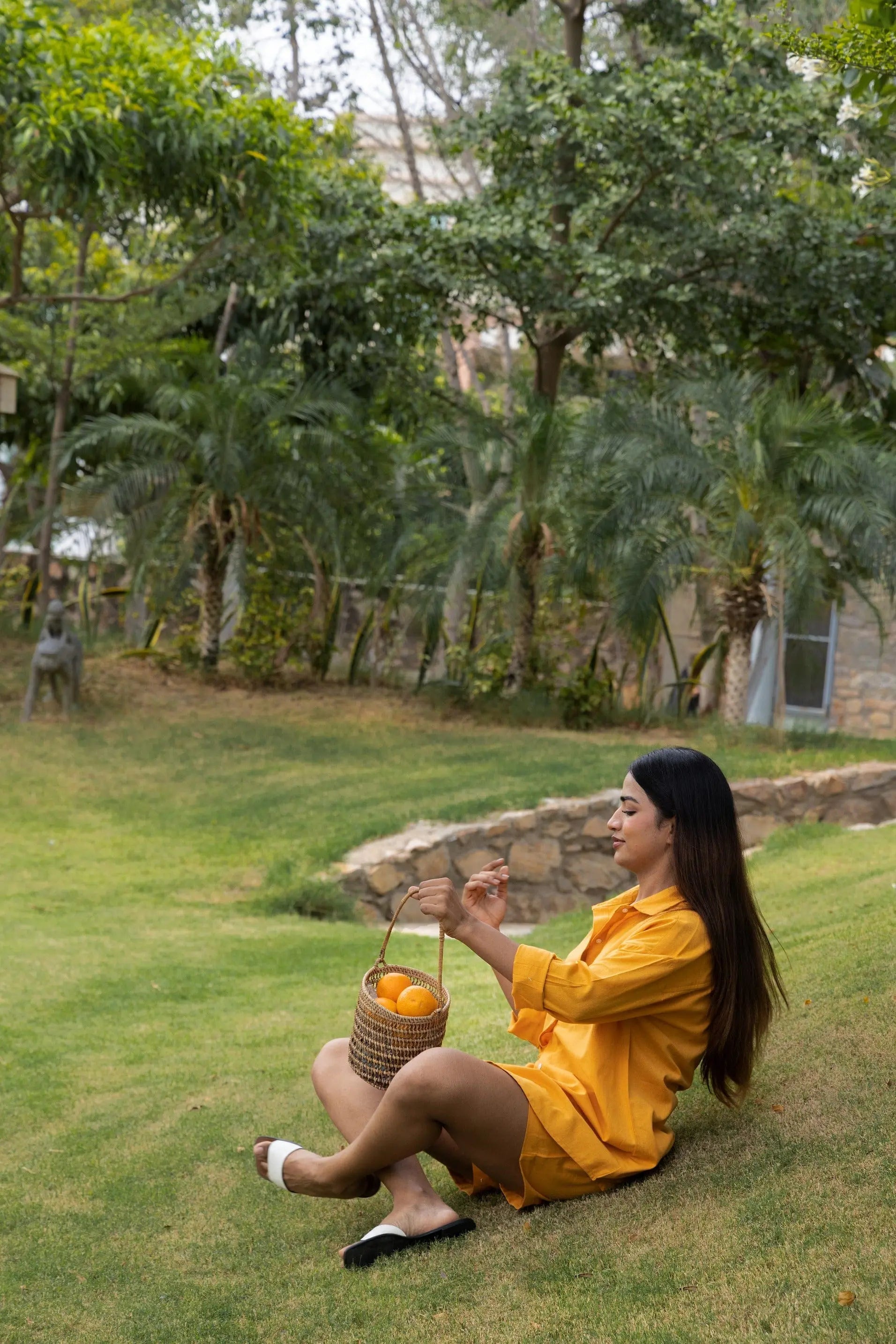 Yellow - Oversized Linen-Cotton Shirt & Shorts Set