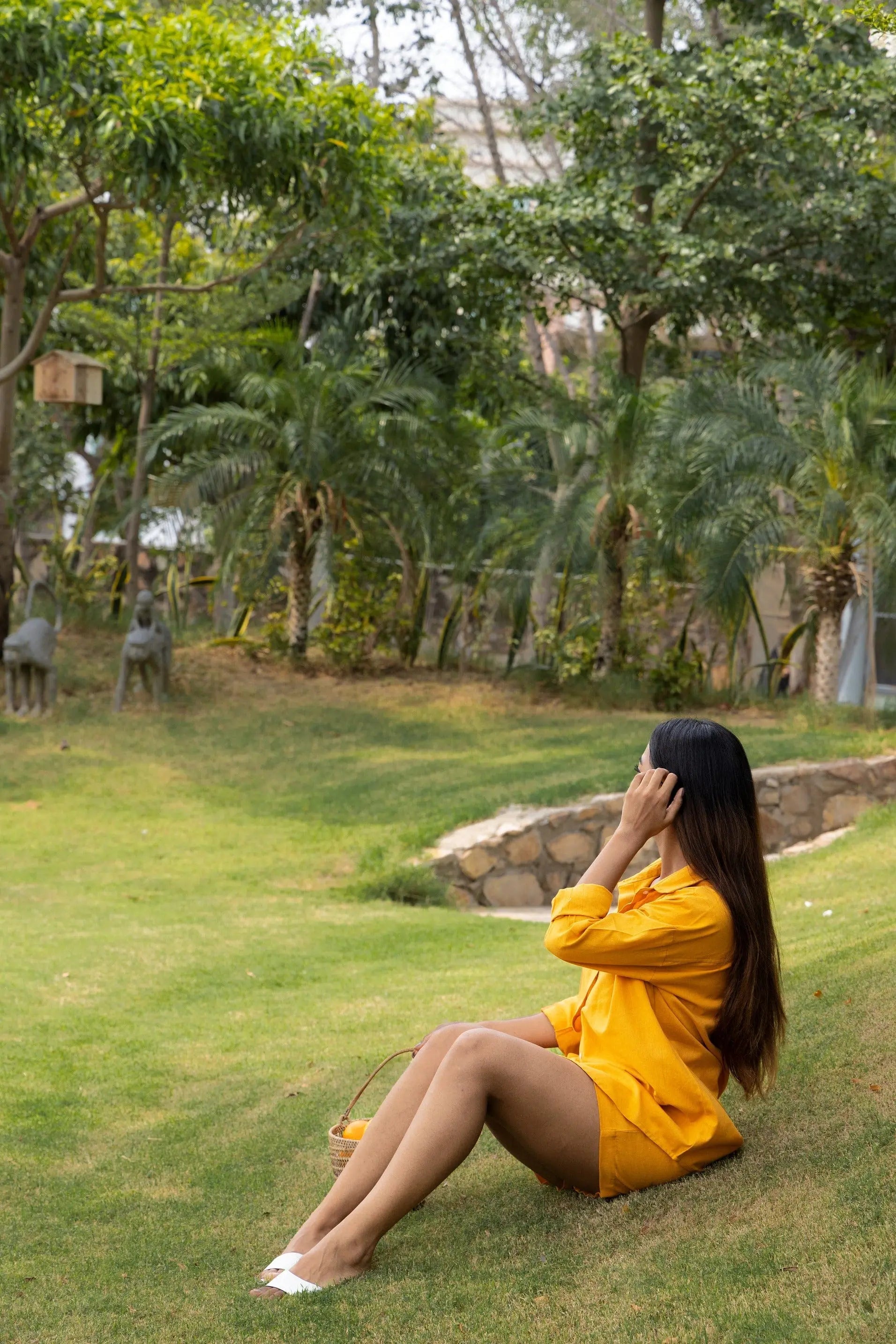 Yellow - Oversized Linen-Cotton Shirt & Shorts Set