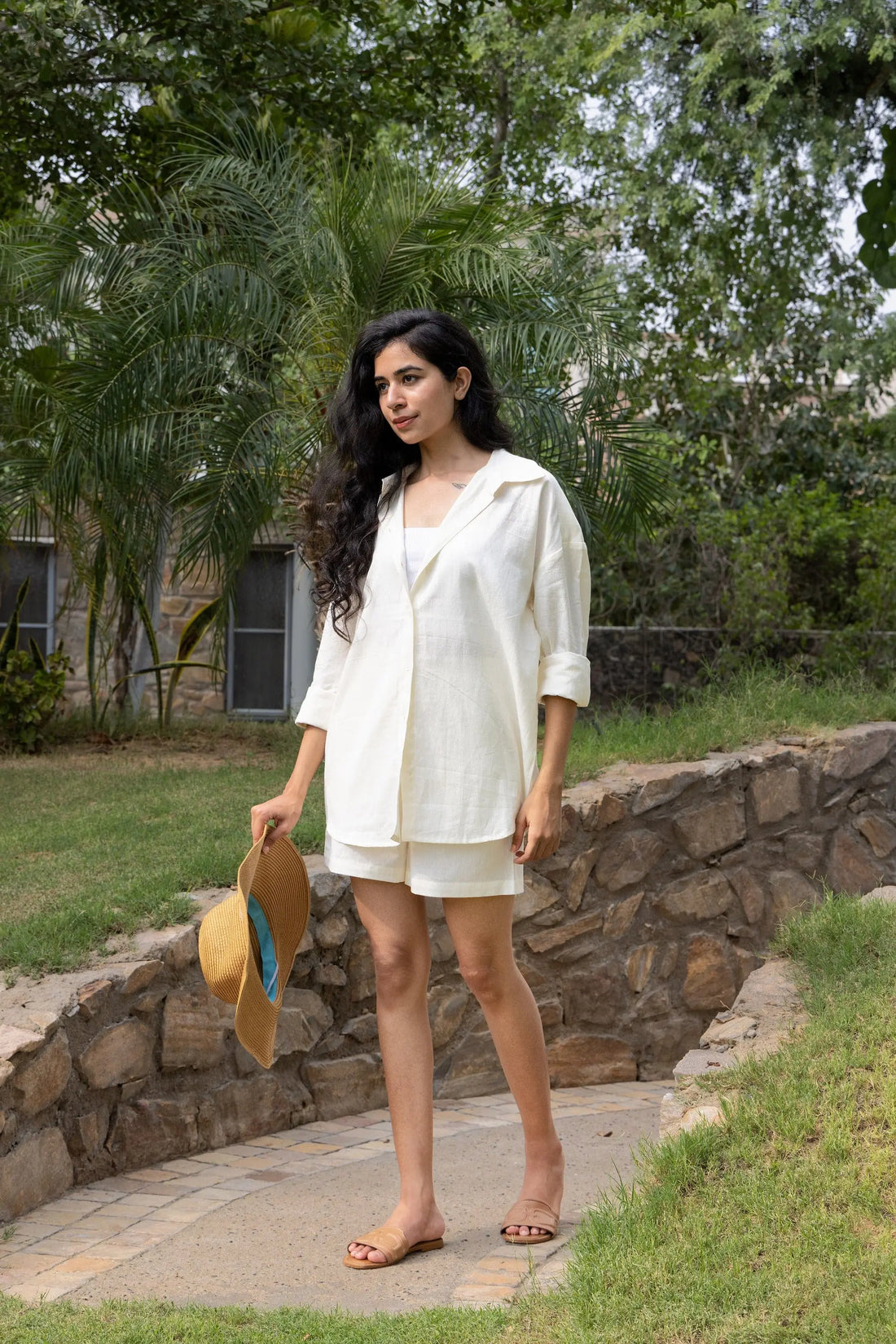 Ivory - Oversized Linen-Cotton Shirt & Shorts Set