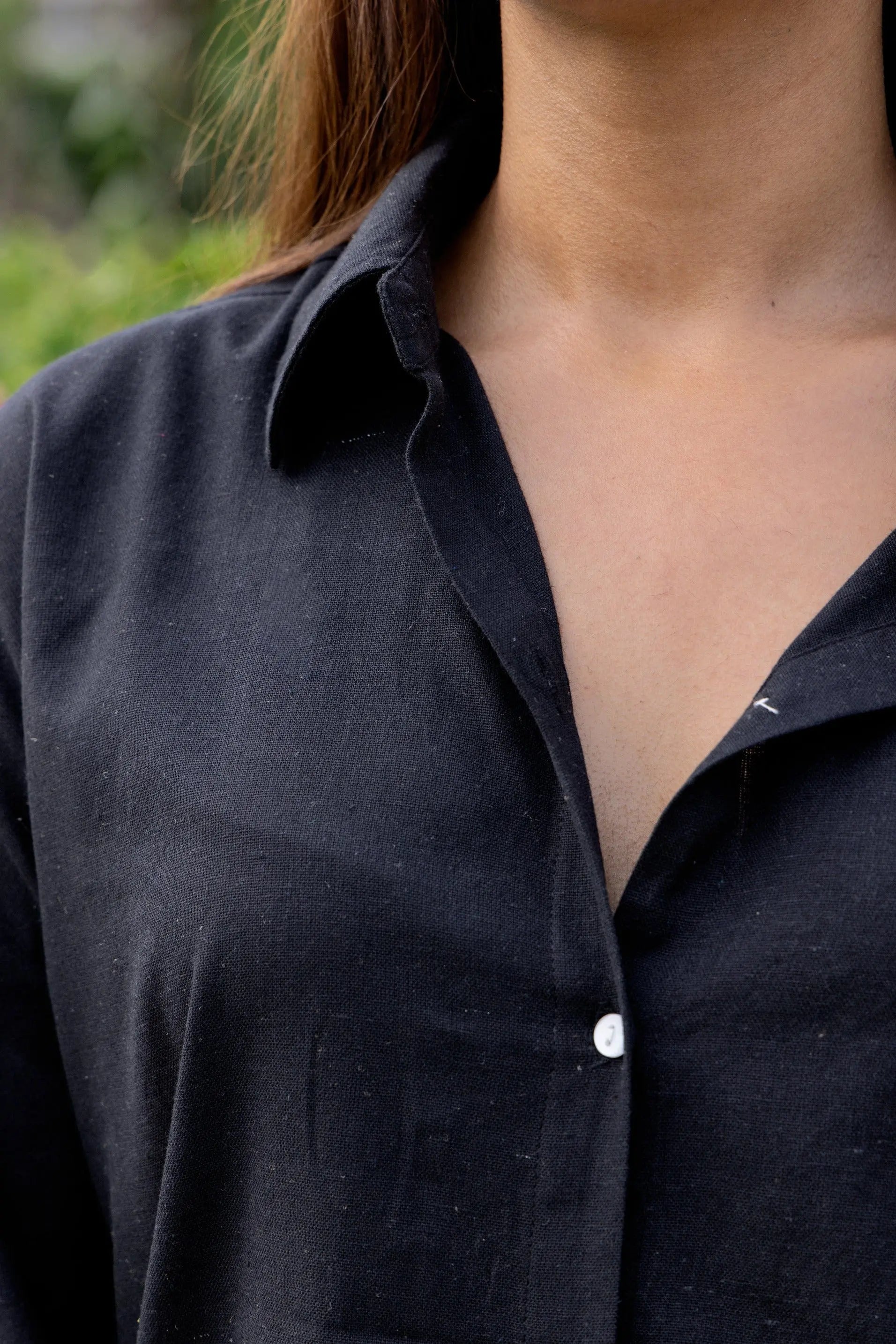 Black - Oversized Linen-Cotton Shirt & Shorts Set