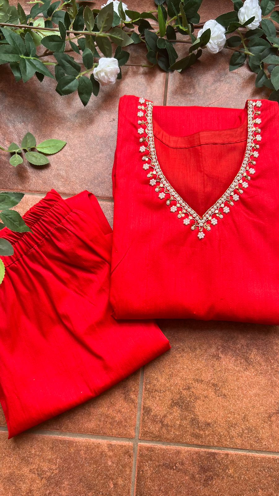 Soft Silk Hand Worked 2 Piece Kurti / Coord Set