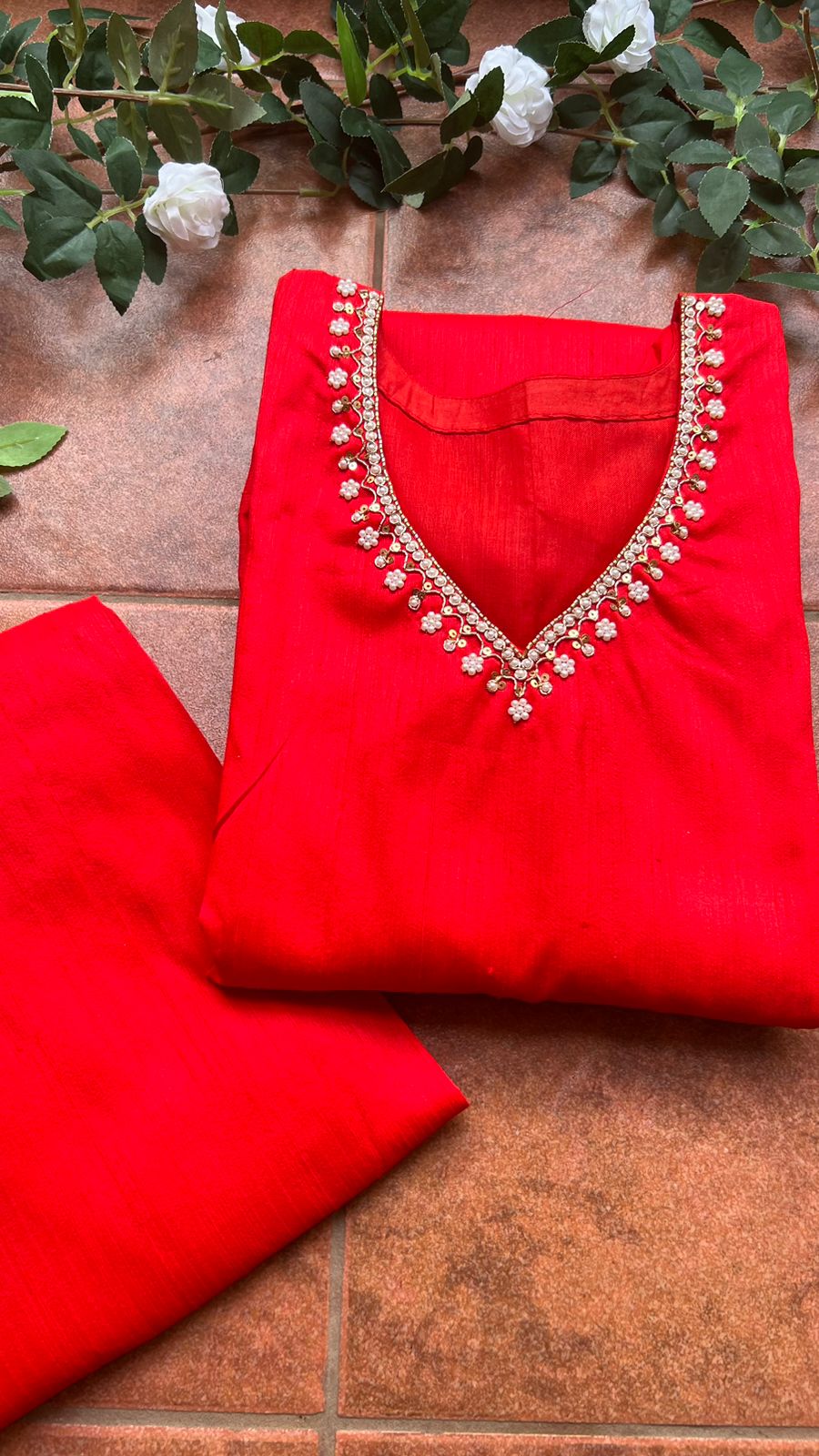 Soft Silk Hand Worked 2 Piece Kurti / Coord Set