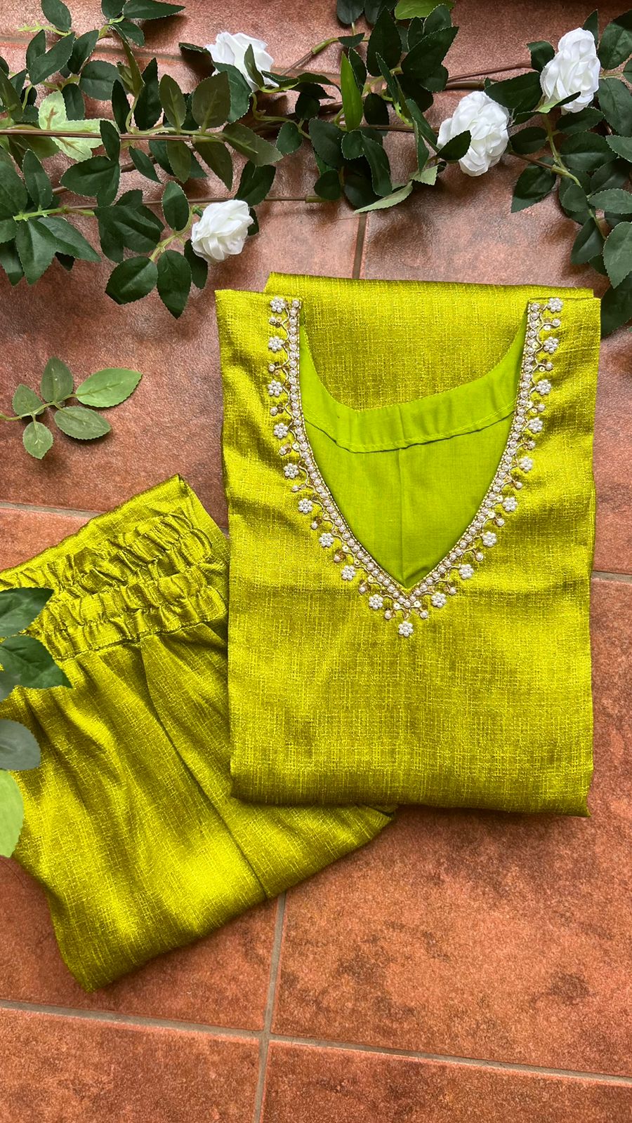 Soft Silk Hand Worked 2 Piece Kurti / Coord Set