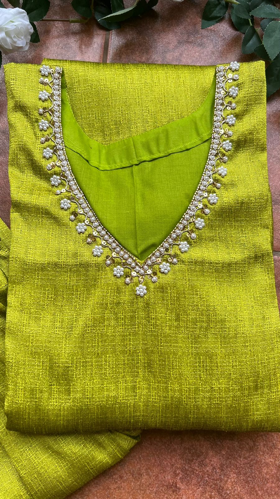 Soft Silk Hand Worked 2 Piece Kurti / Coord Set