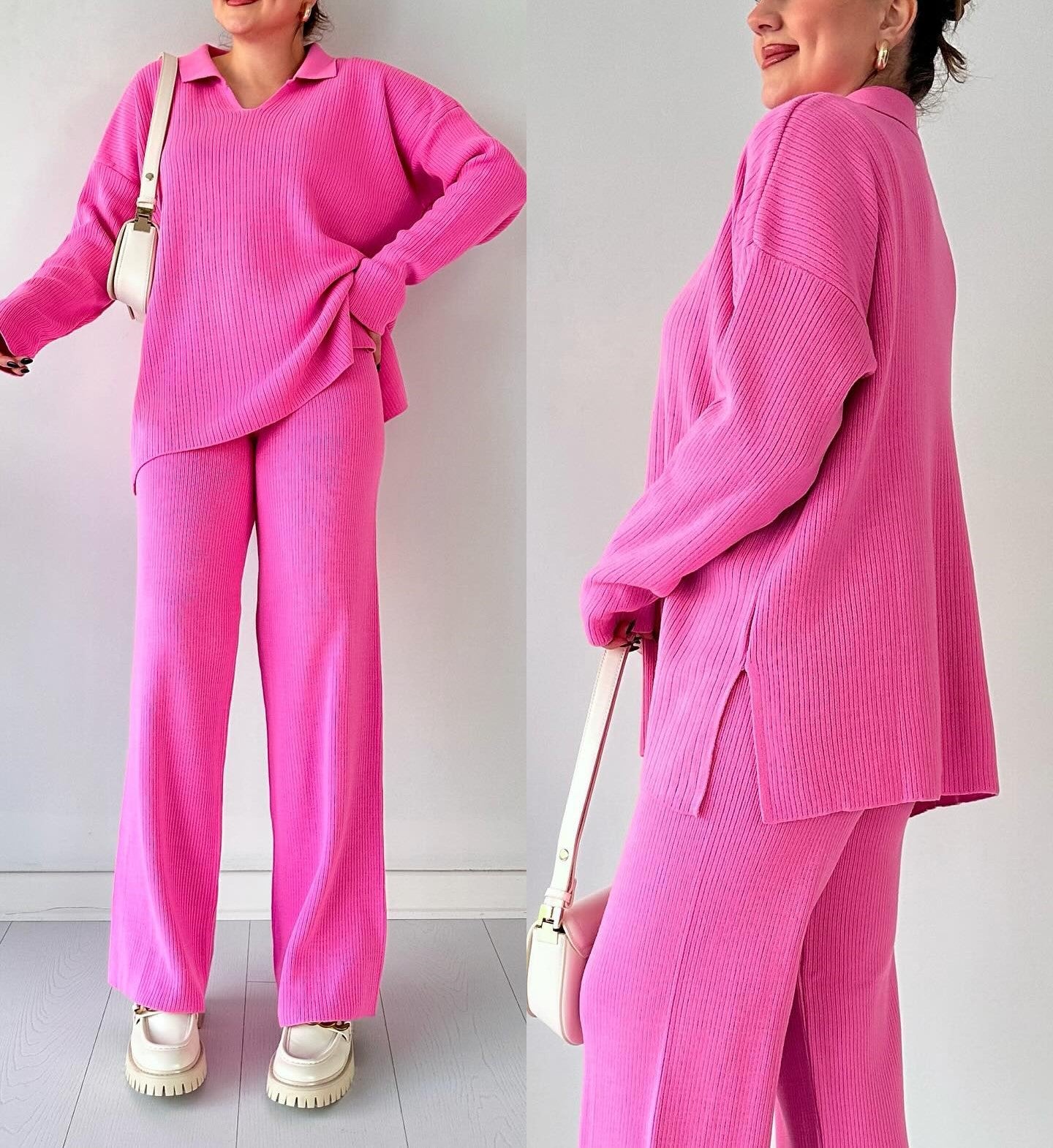 Winter V-Neck Casual Slit Knitted Two-Piece Set