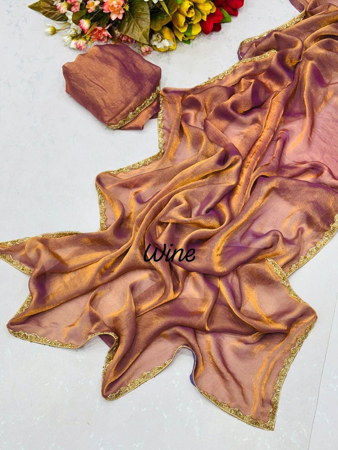 Tissue Embroidered Border Saree With Unstitched Blouse Piece