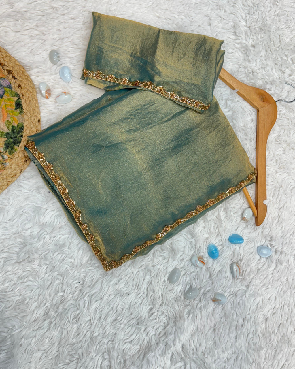 Tissue Embroidered Border Saree With Unstitched Blouse Piece