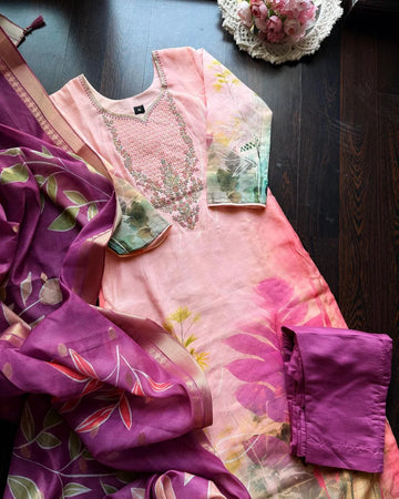 Premium Cotton Muslin Floral set- Pink