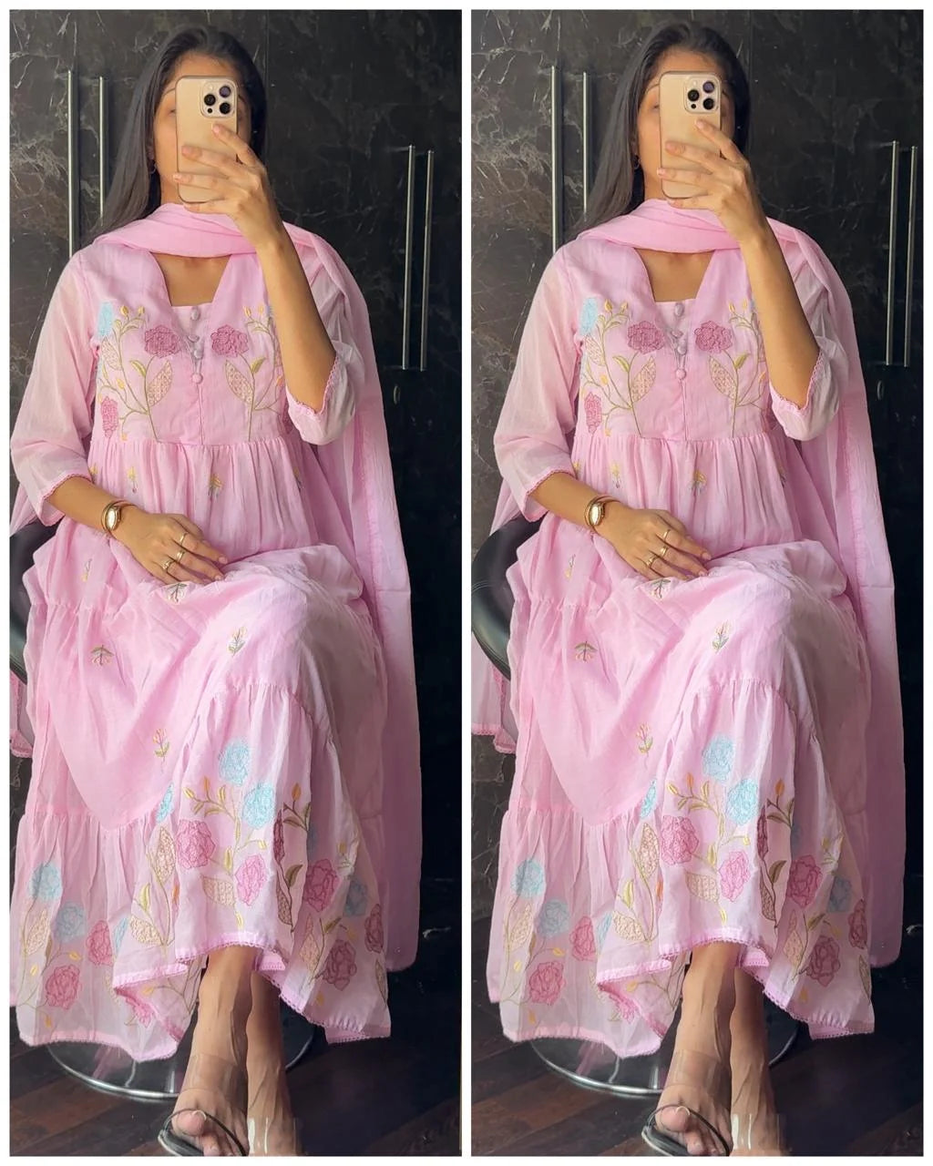 Mal Cotton Embroidered Indo western Anarkali Suit