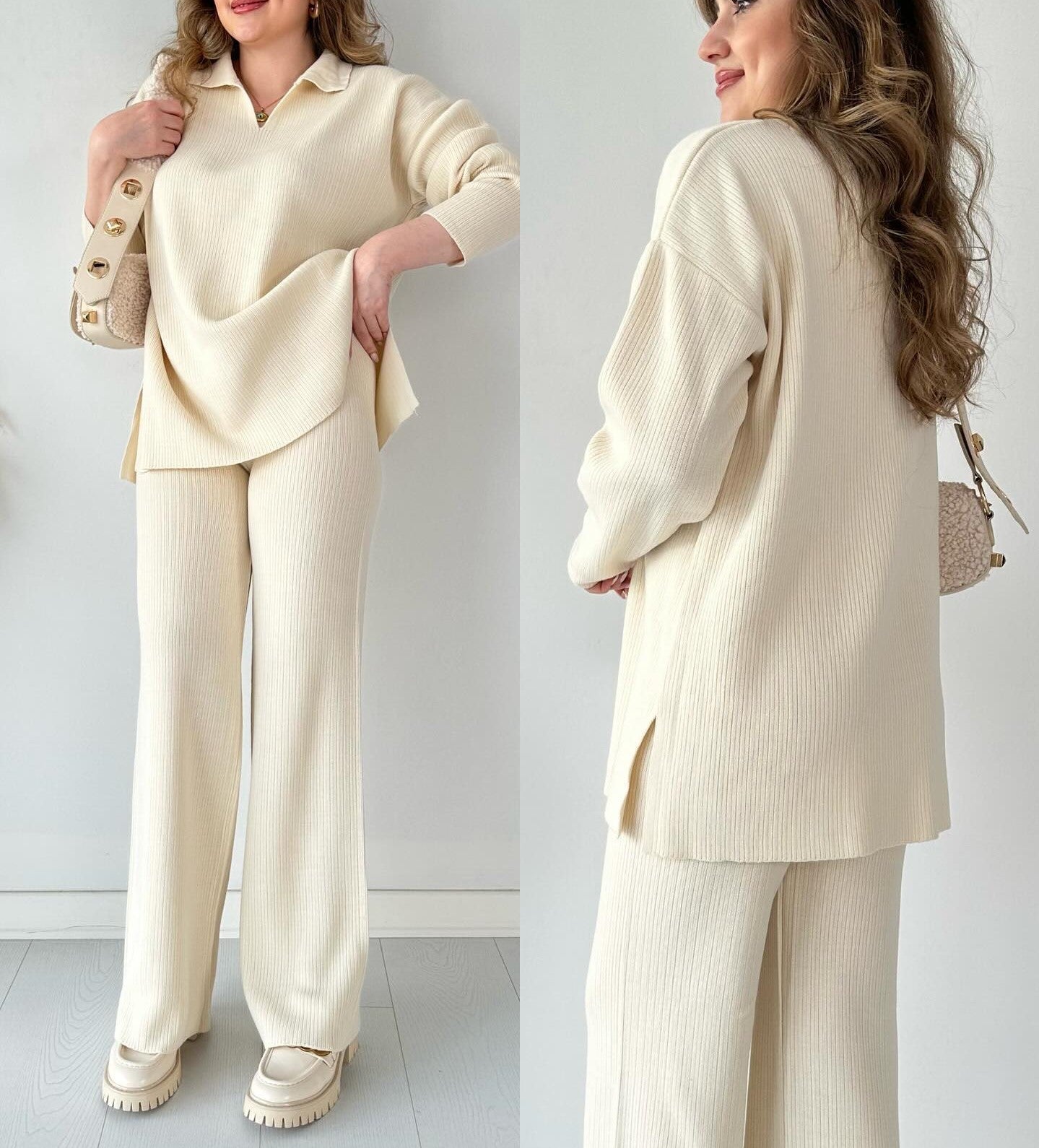 Winter V-Neck Casual Slit Knitted Two-Piece Set