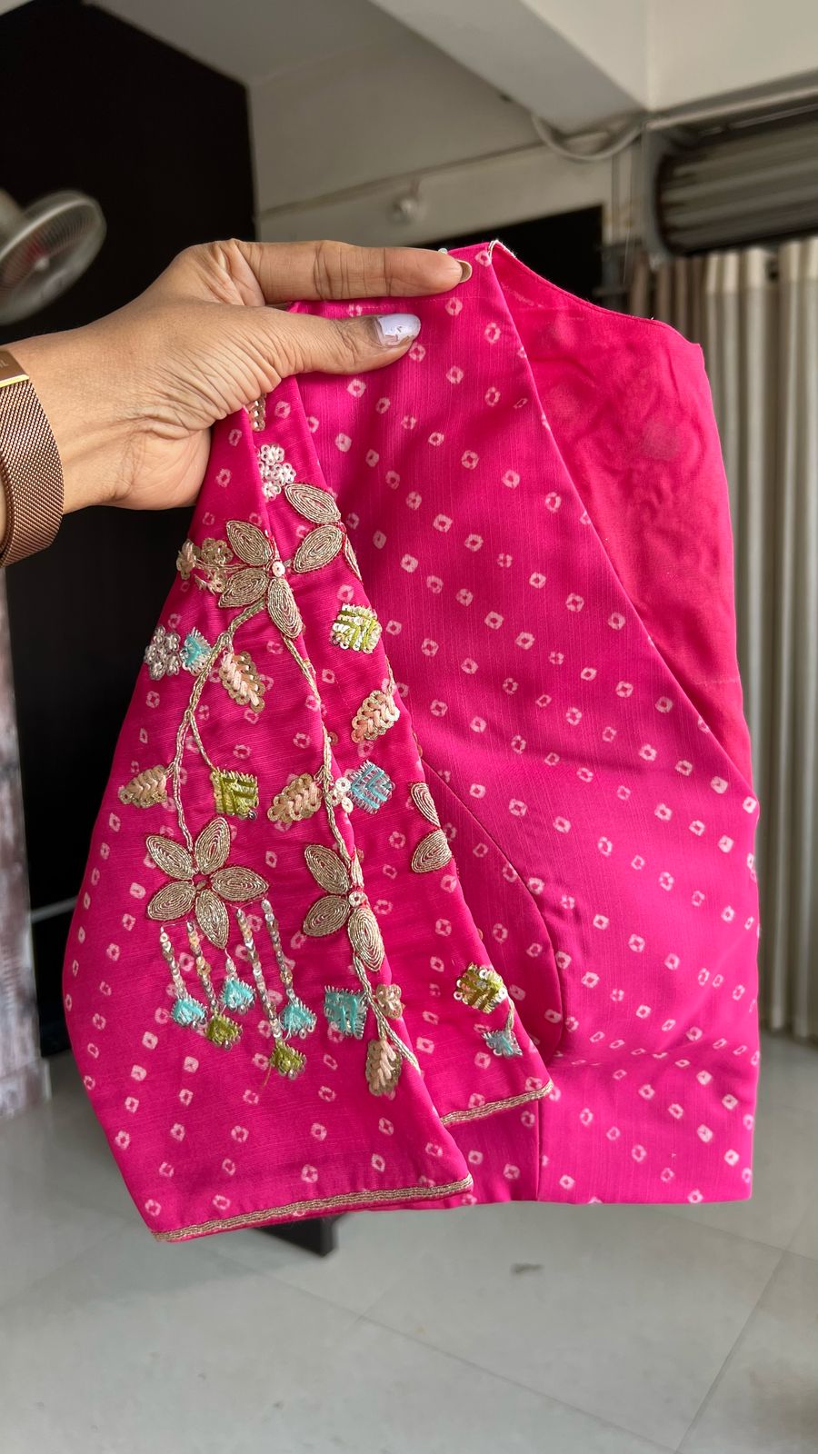 Pink & pista soft organza saree with pink hand work blouse