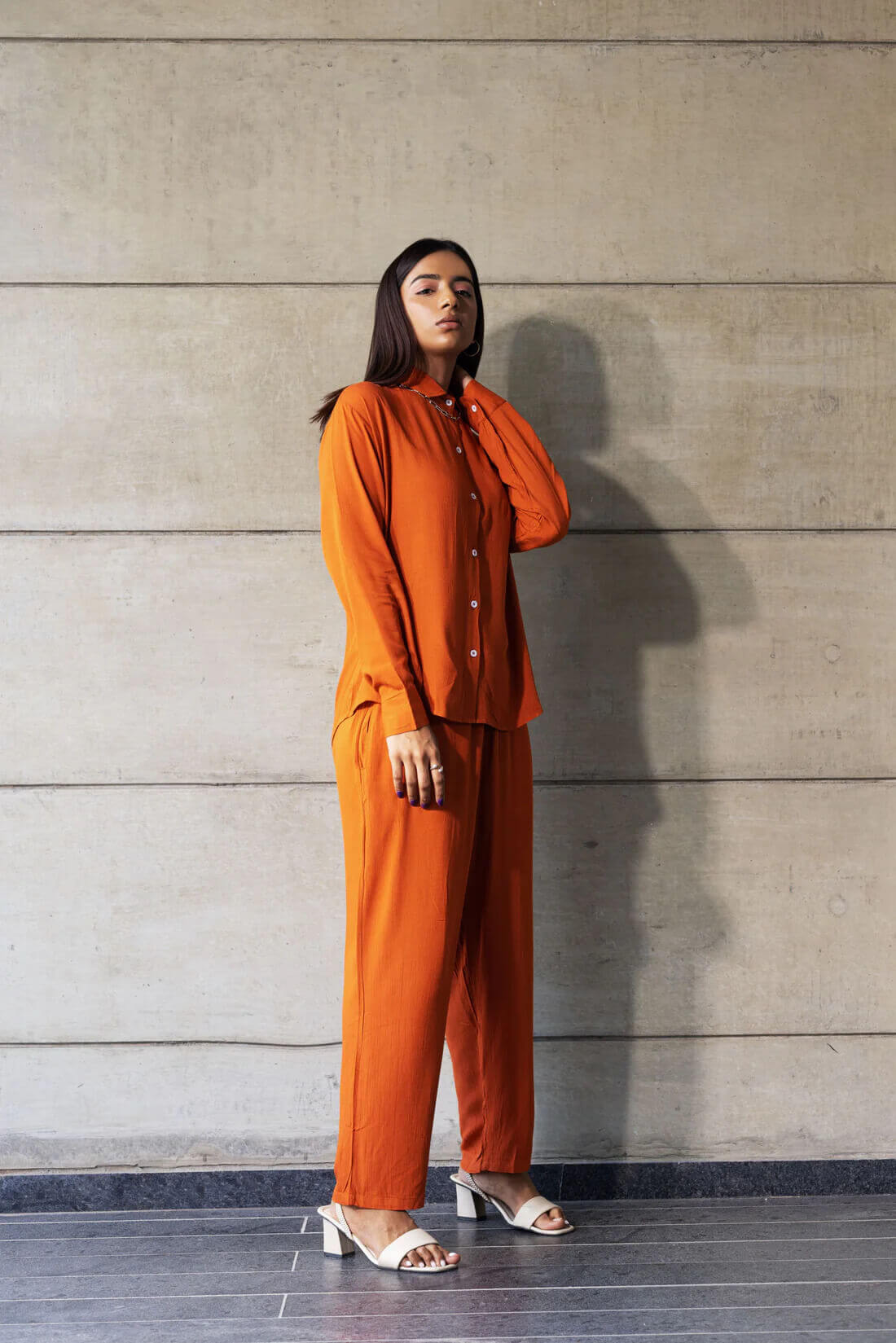 Bright Orange - Shirt & Pant Coord Set