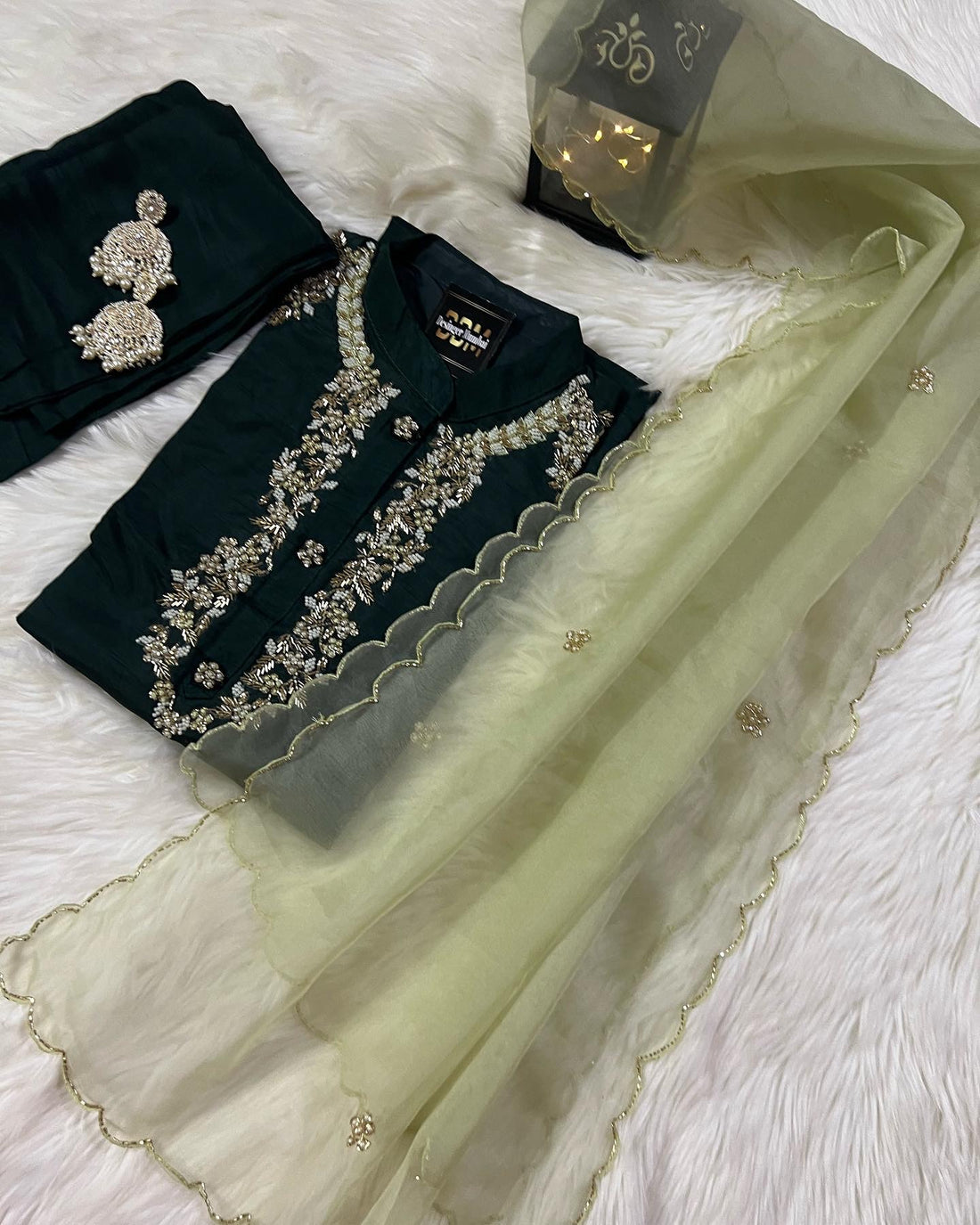 Green Musline Kurti Pant with Organza Dupttaa set