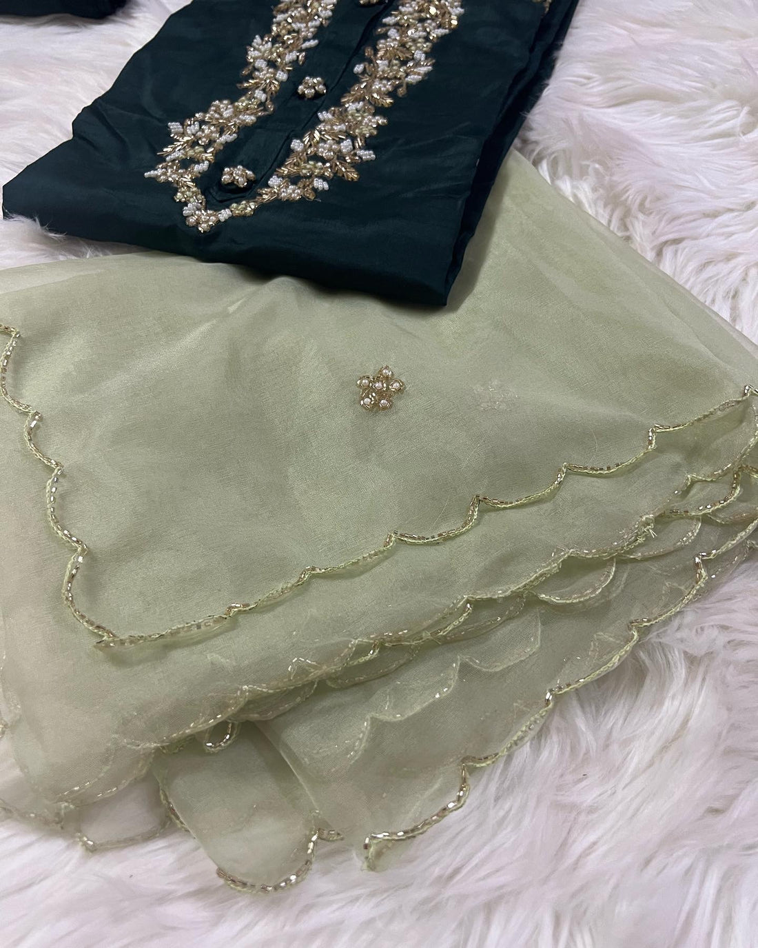 Green Musline Kurti Pant with Organza Dupttaa set