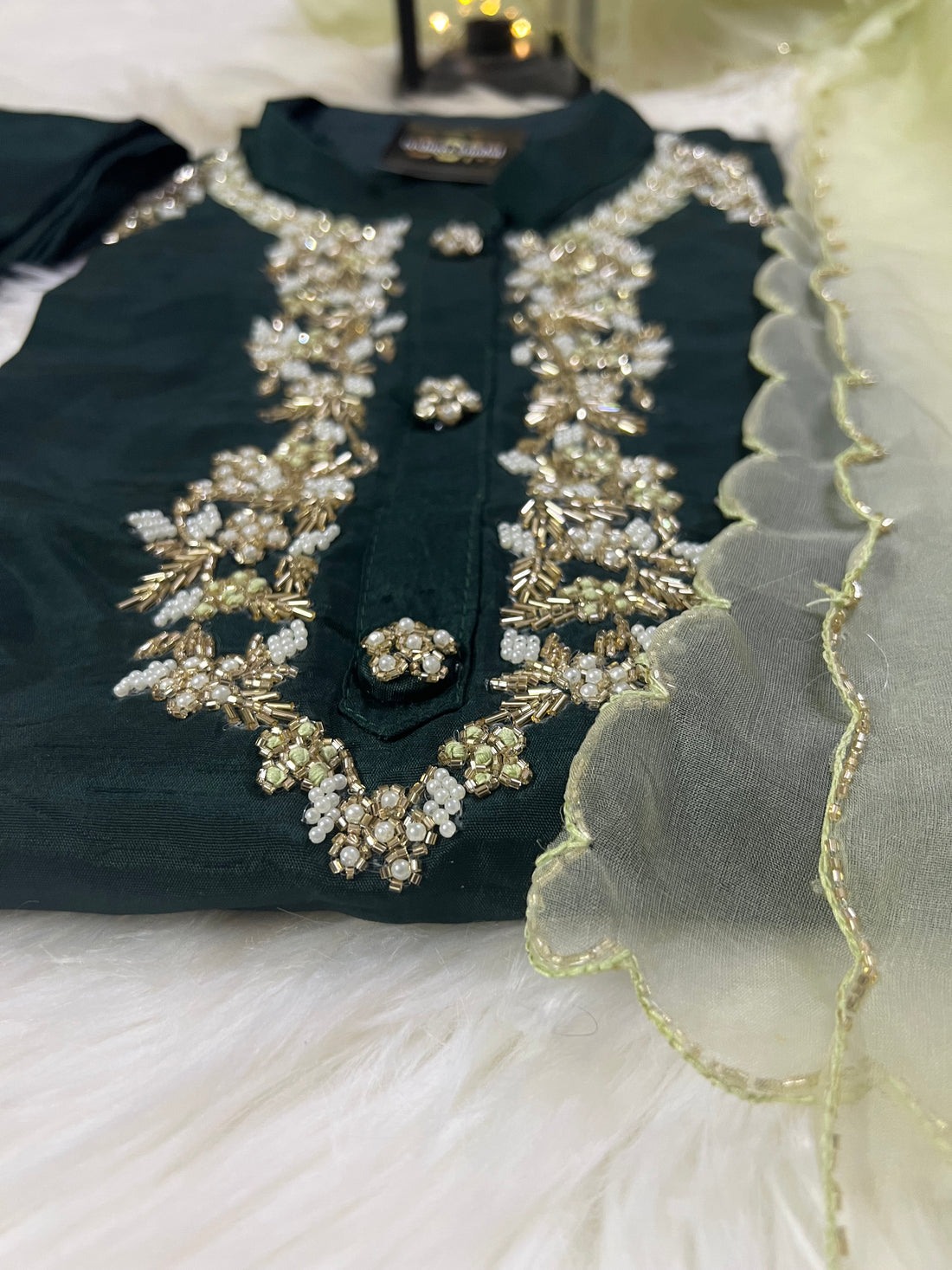 Green Musline Kurti Pant with Organza Dupttaa set