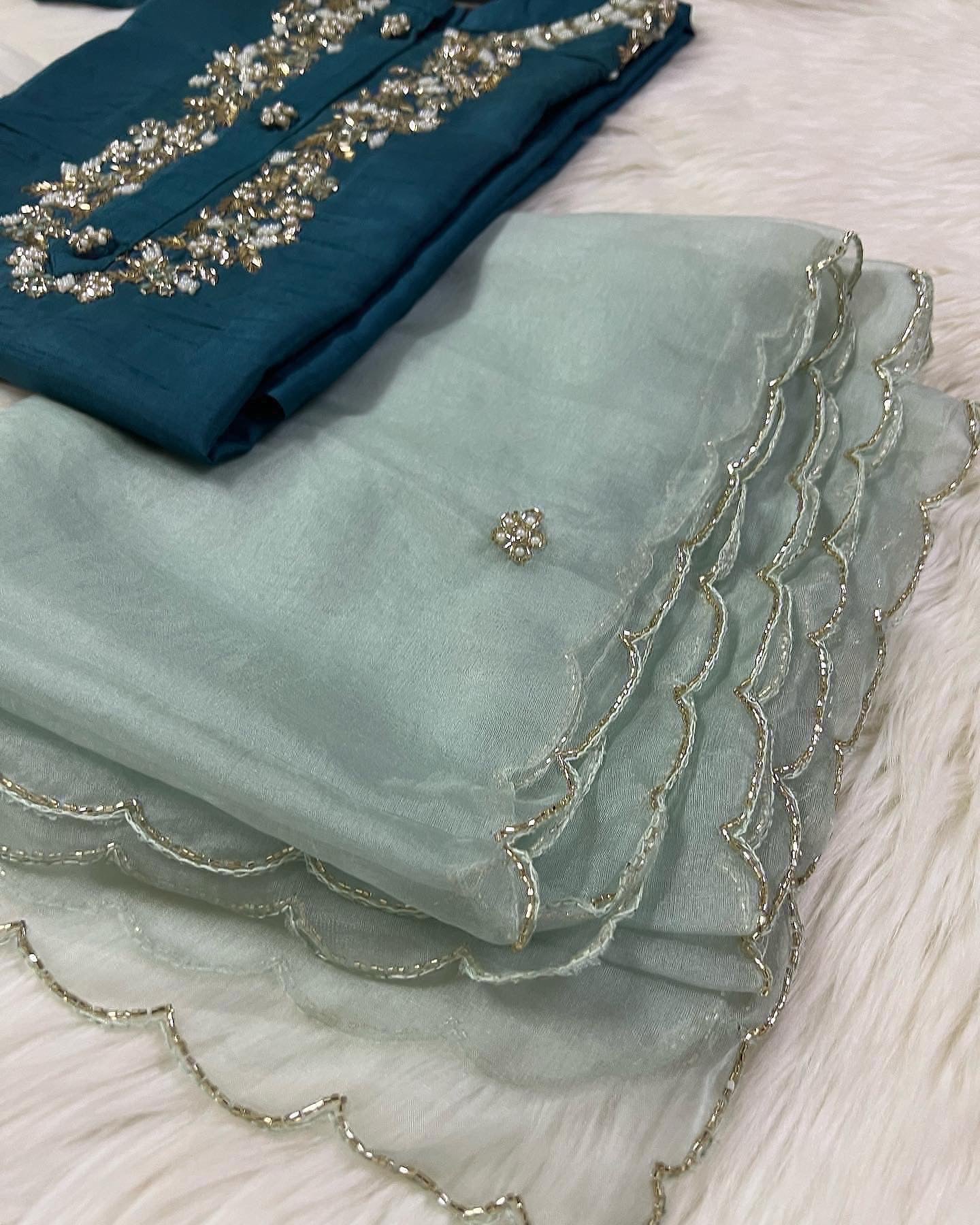Green Musline Kurti Pant with Organza Dupttaa set