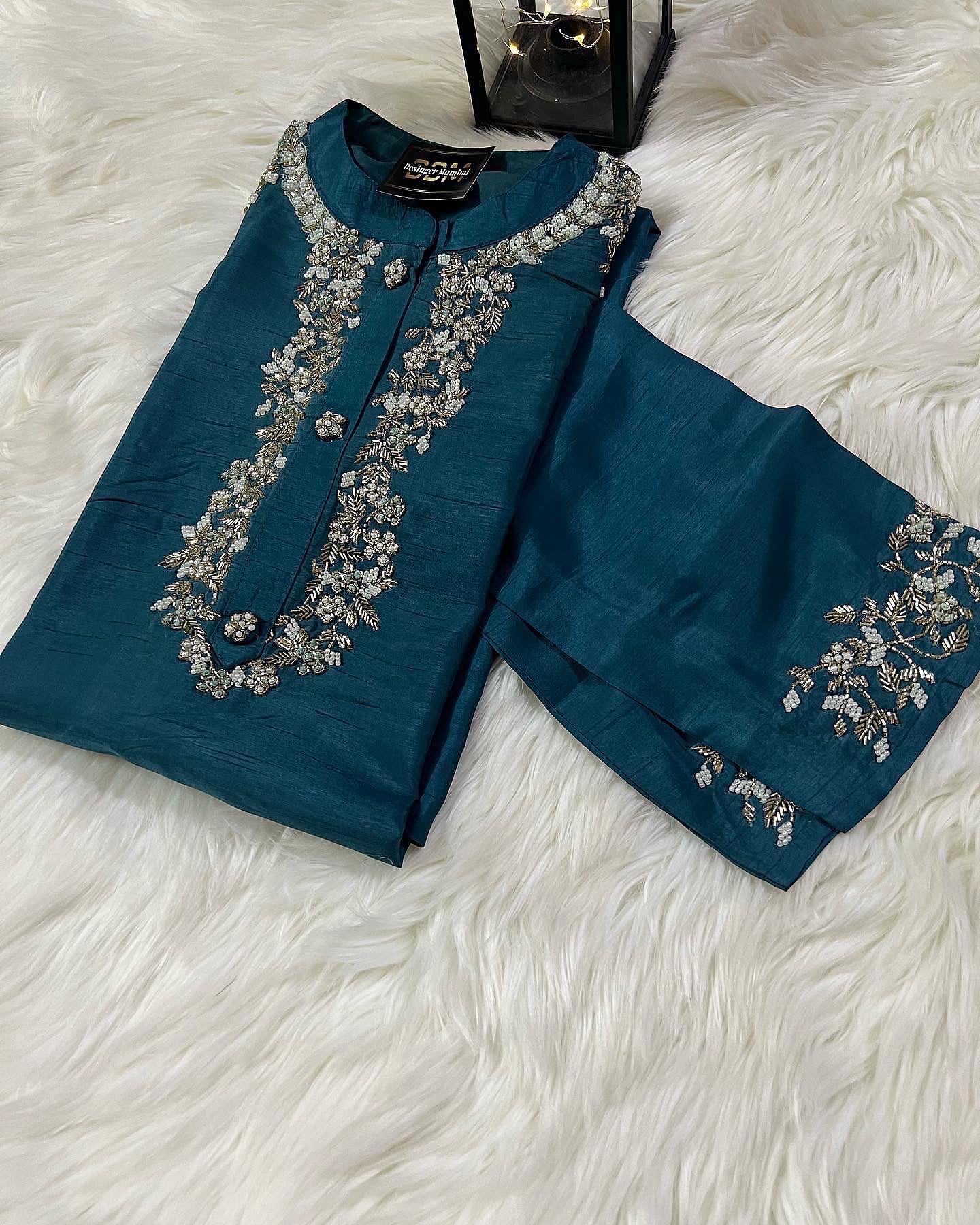 Green Musline Kurti Pant with Organza Dupttaa set