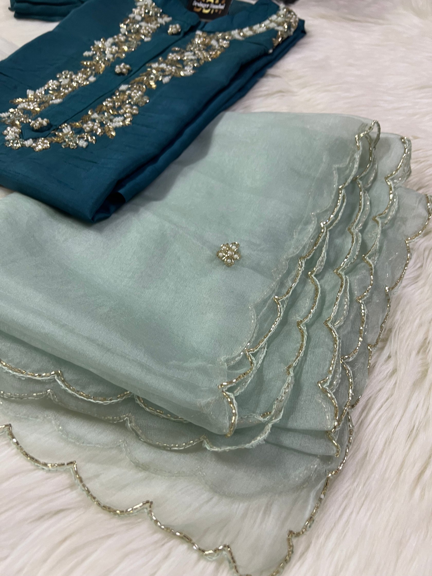 Green Musline Kurti Pant with Organza Dupttaa set