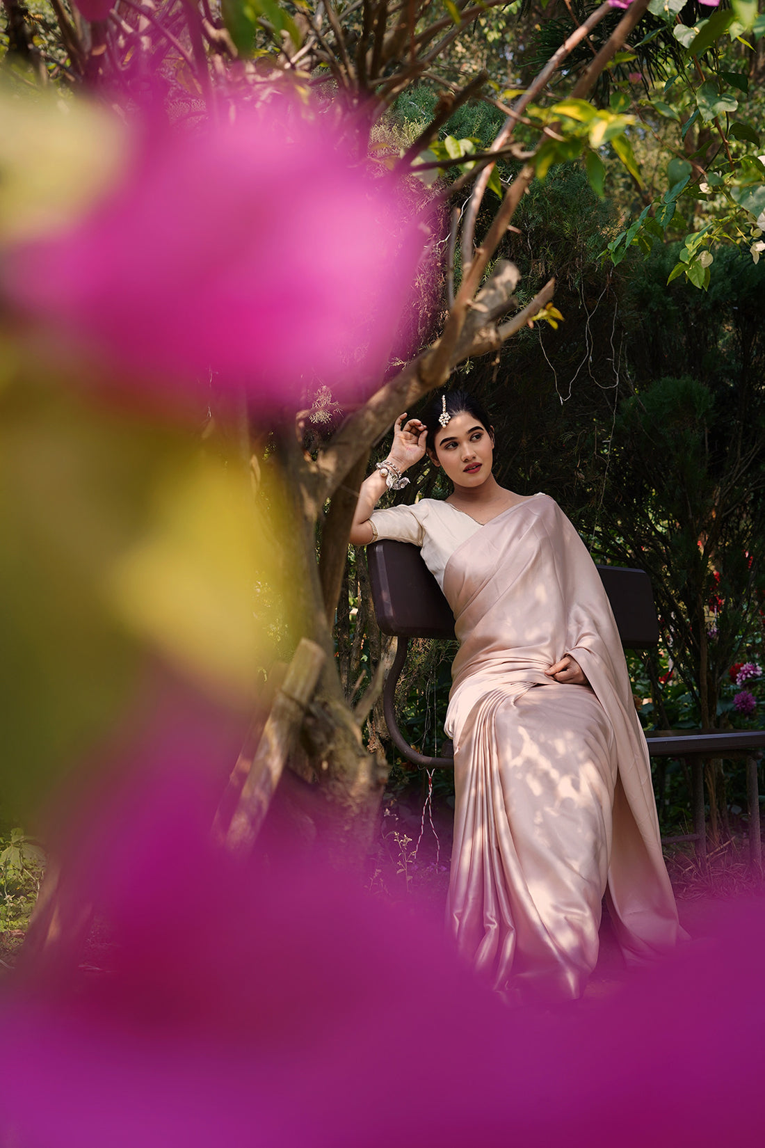 Peach Satin Silk Handmade Tassels On Pallu