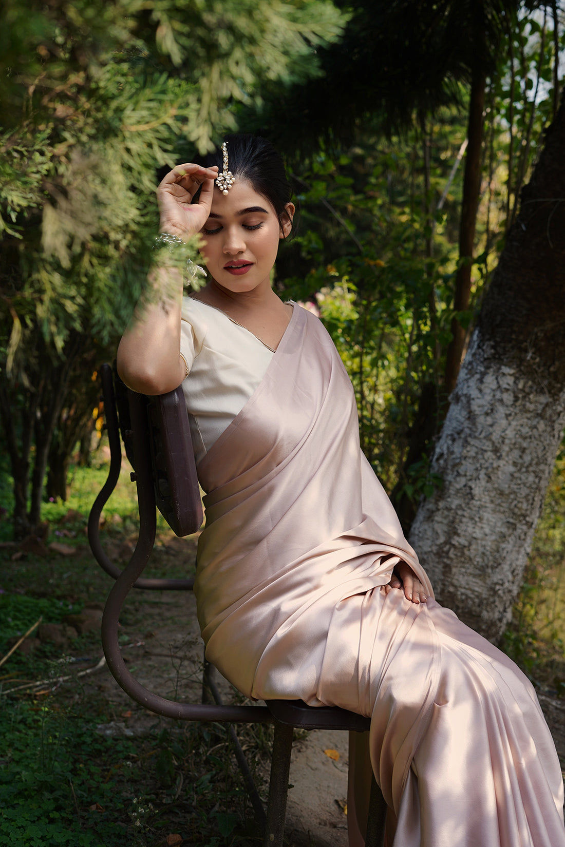Peach Satin Silk Handmade Tassels On Pallu