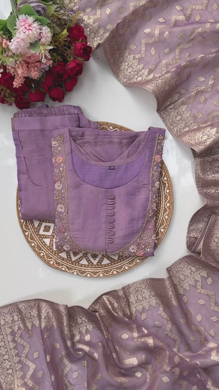 “Nayab” Premium Tissue silk handcrafted kurta set