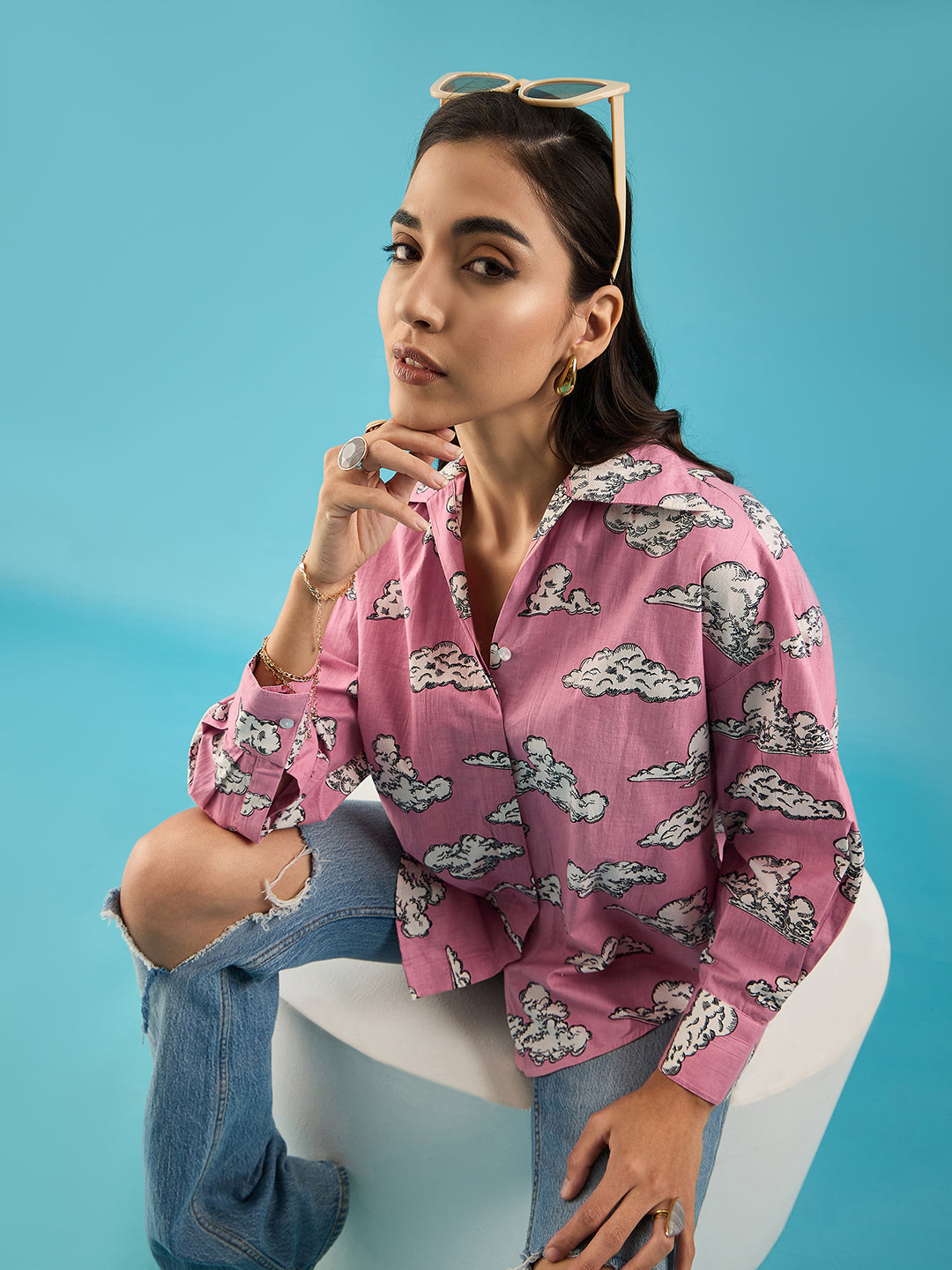 Printed Asymmetrical Cotton The Cloud Shirt