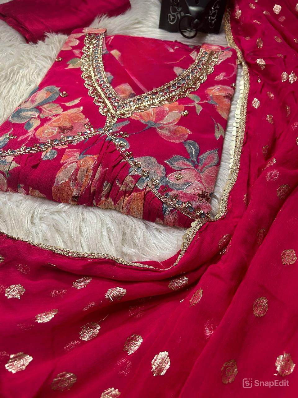 Chinon floral print Alia cut Anarkali dress