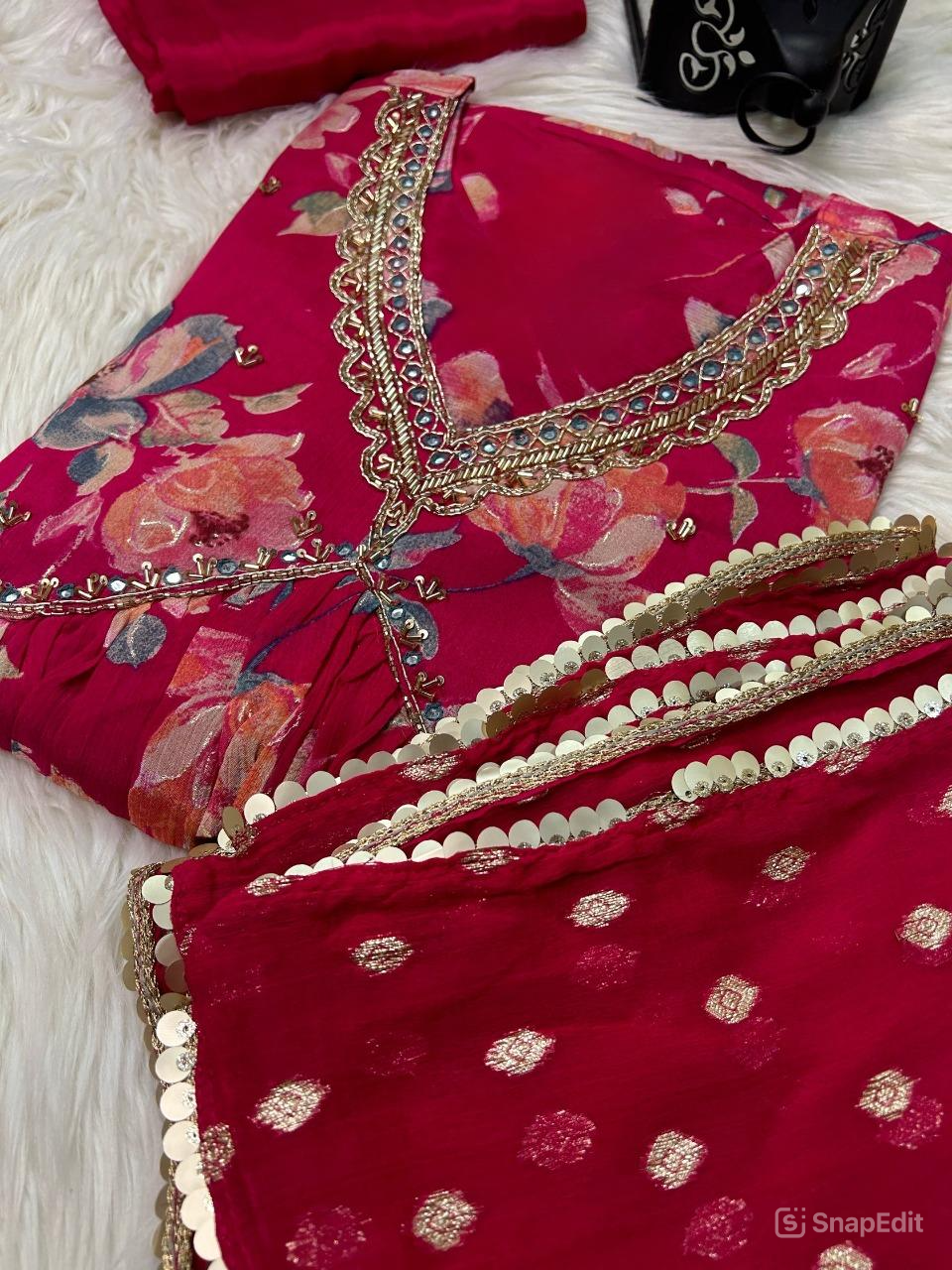Chinon floral print Alia cut Anarkali dress