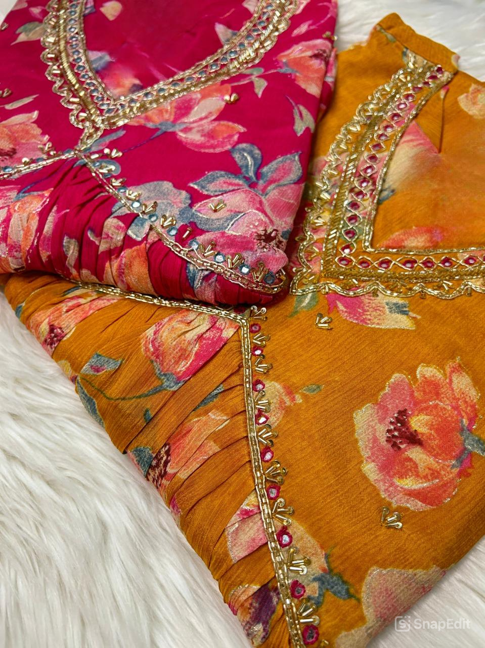 Chinon floral print Alia cut Anarkali dress