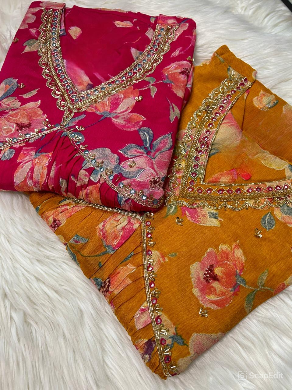 Chinon floral print Alia cut Anarkali dress