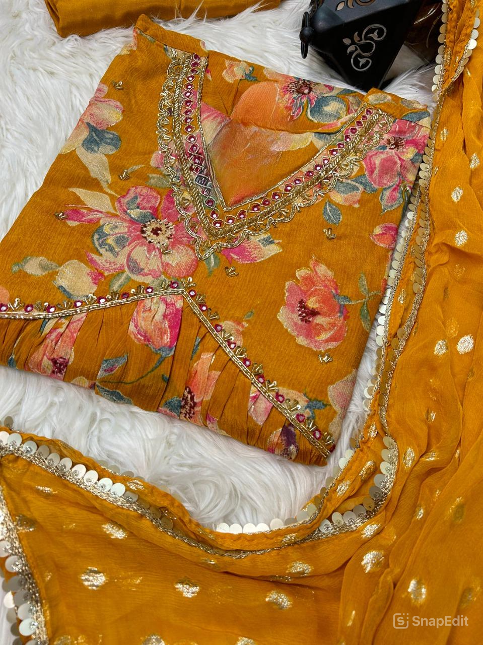 Chinon floral print Alia cut Anarkali dress